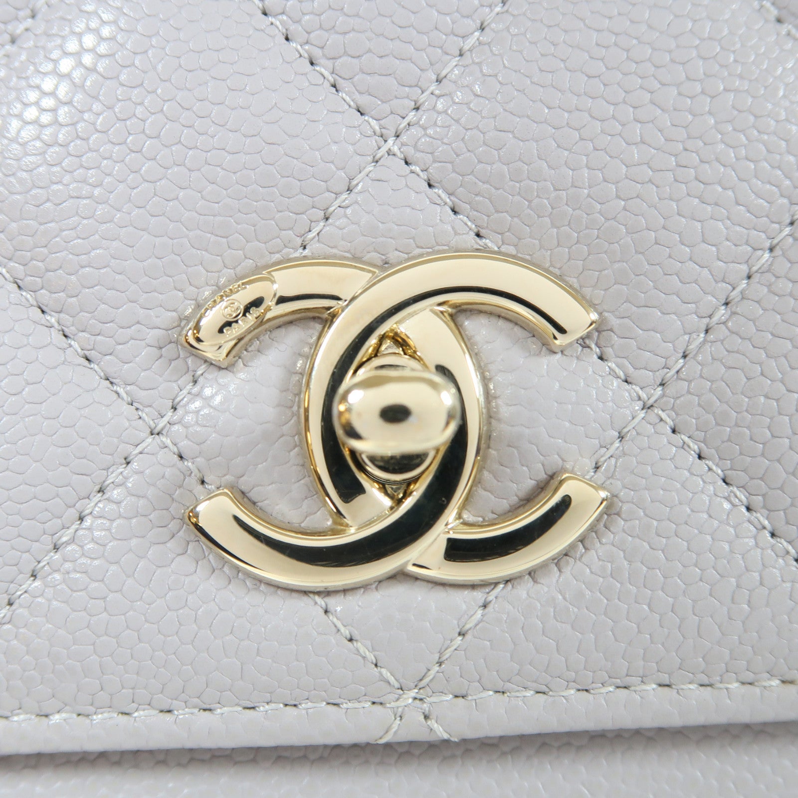 CHANEL 菱格牛皮皮革Business Affinity金扣手挽肩背兩用袋灰色