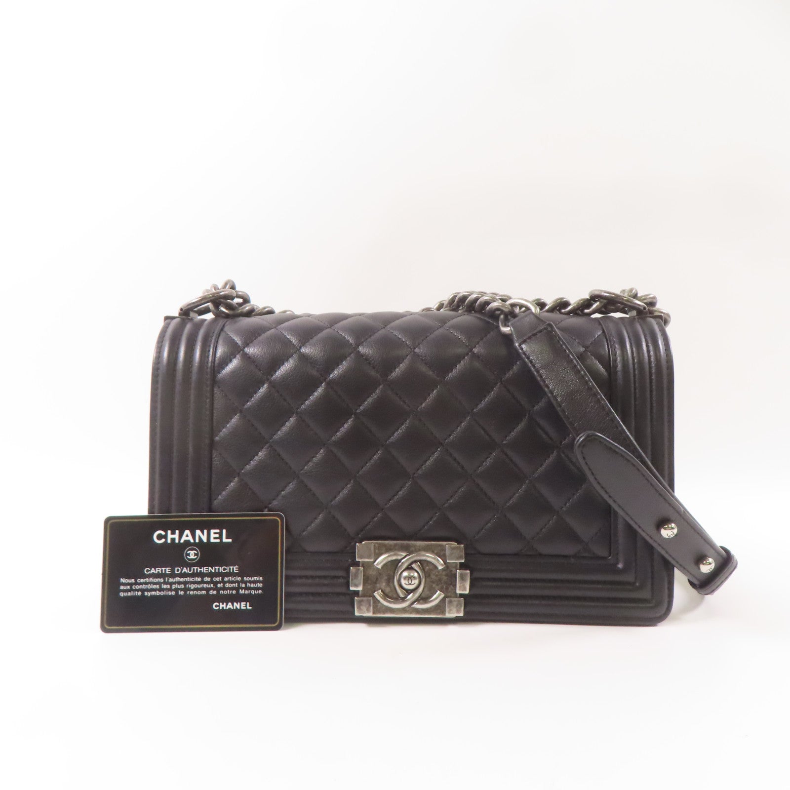 CHANEL【激減優惠】 牛皮皮革Boy 25鏈帶肩背袋黑色