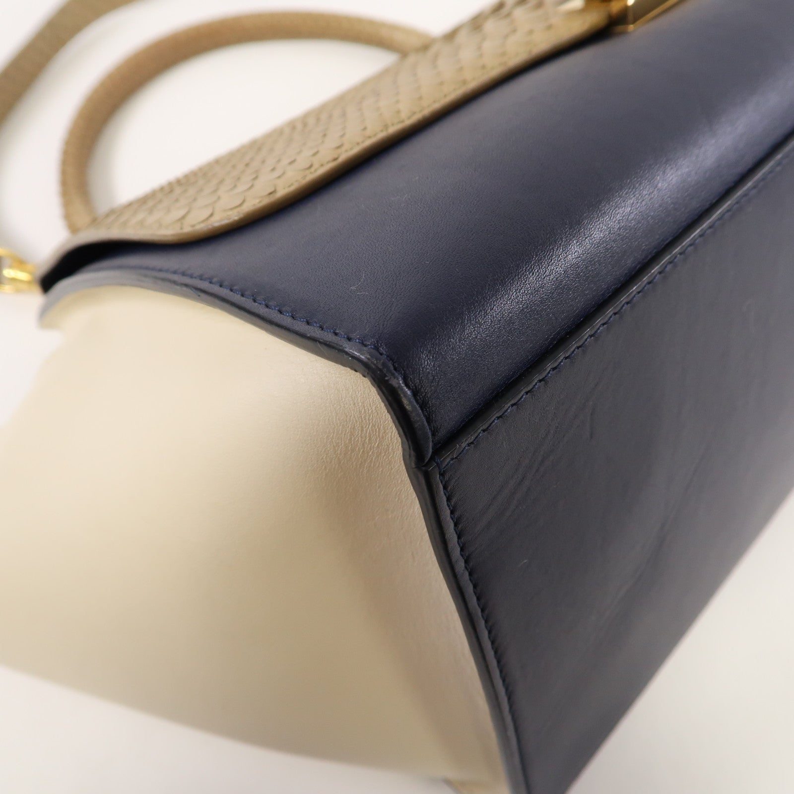 CELINE 牛皮皮革/蛇皮皮革Trapeze金扣手挽肩背兩用袋白色/藍色