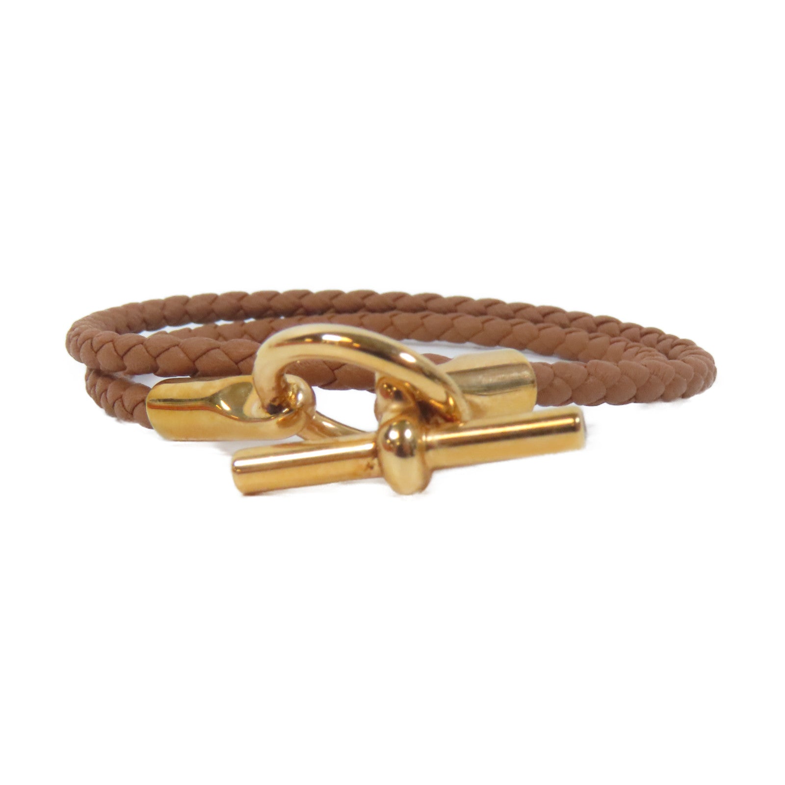 HERMES 皮革Glenan Double Bracelet手鏈啡色/金色