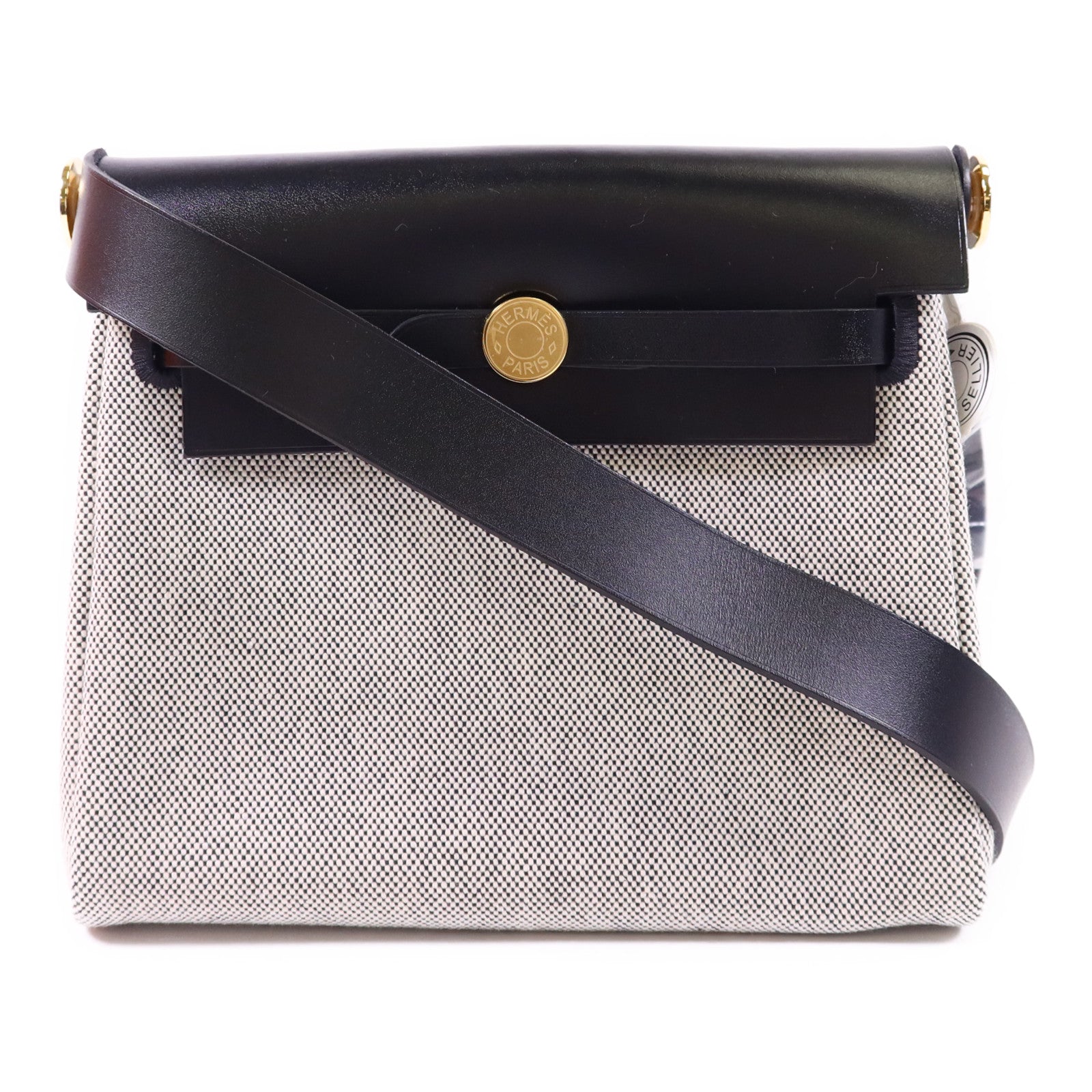 HERMES 帆布Mini Herbag金扣肩背袋