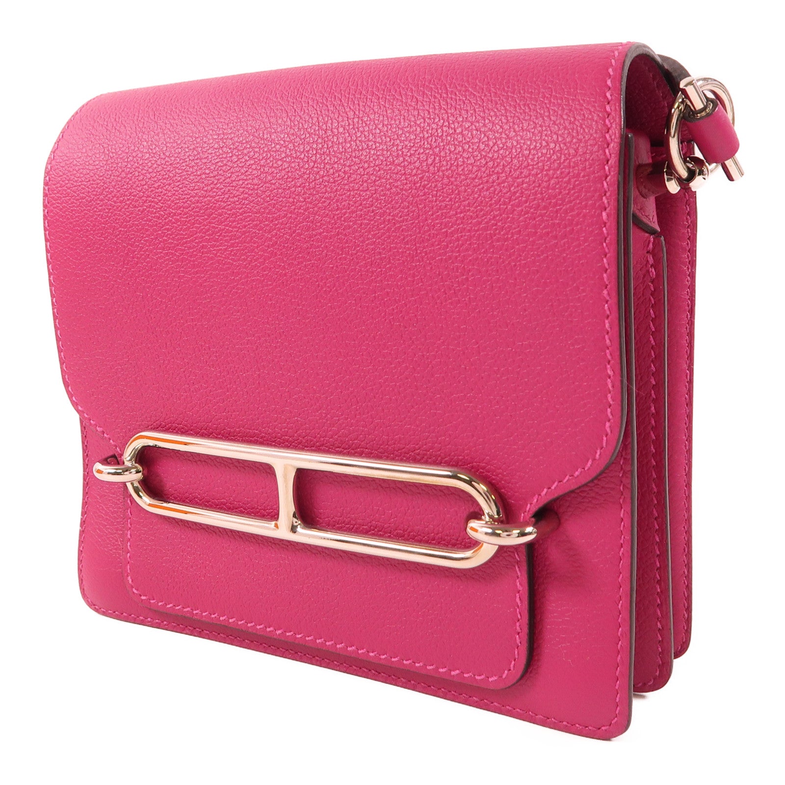 HERMES Evercolor皮革Mini Roulis銀扣肩背袋L3 Rose Purple