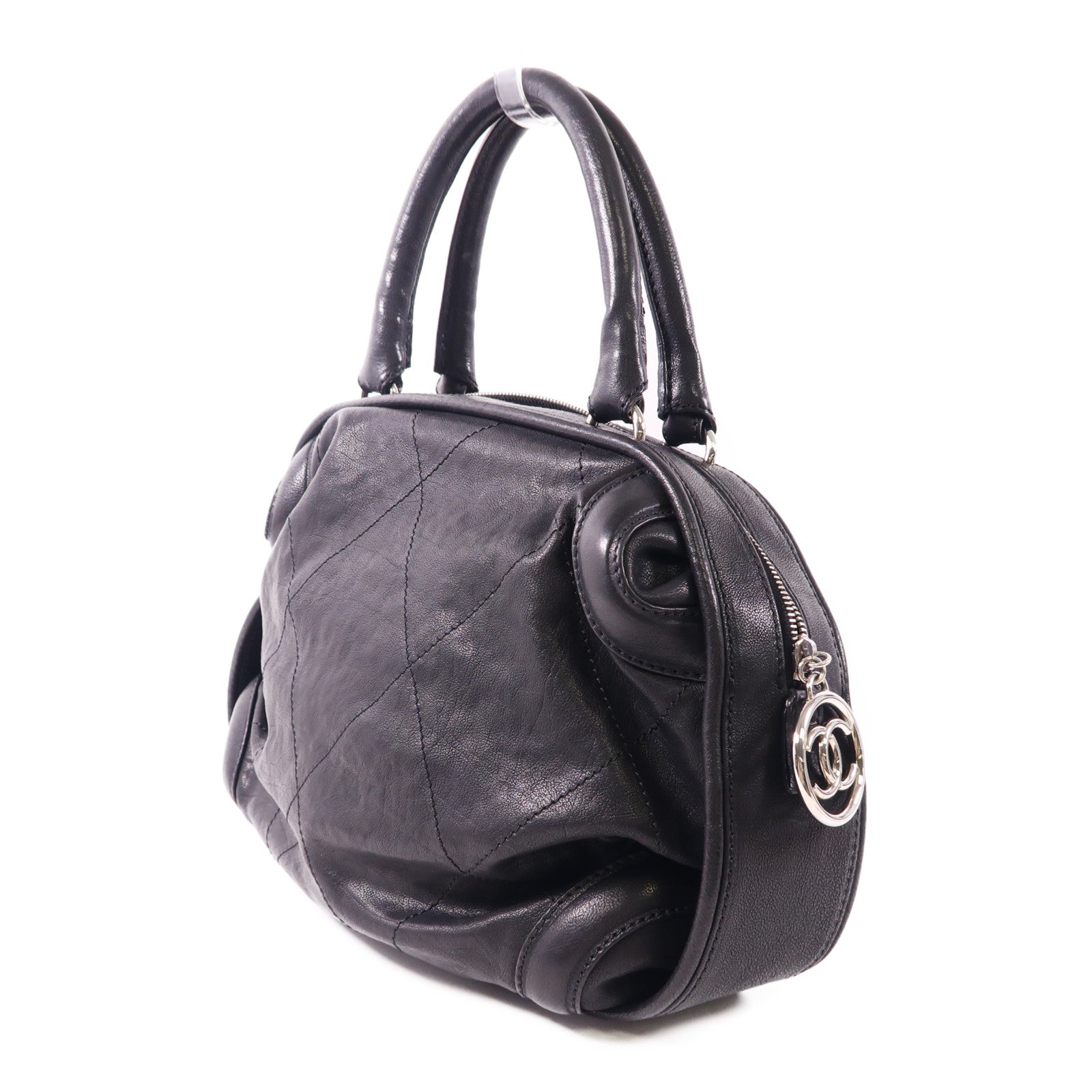 CHANEL CC SHW Hand Bag Calfskin Leather Black