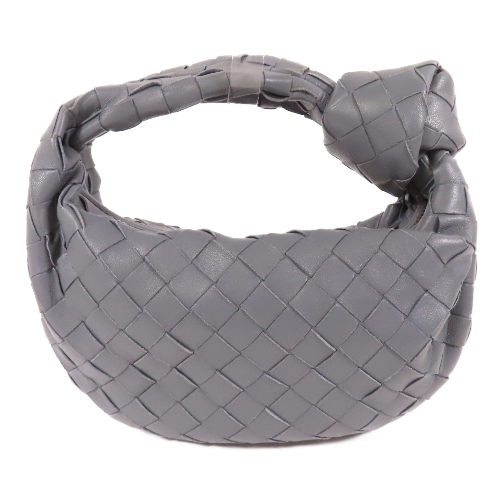BOTTEGA VENETA 織紋皮革Mini Jodie金扣手挽袋灰色