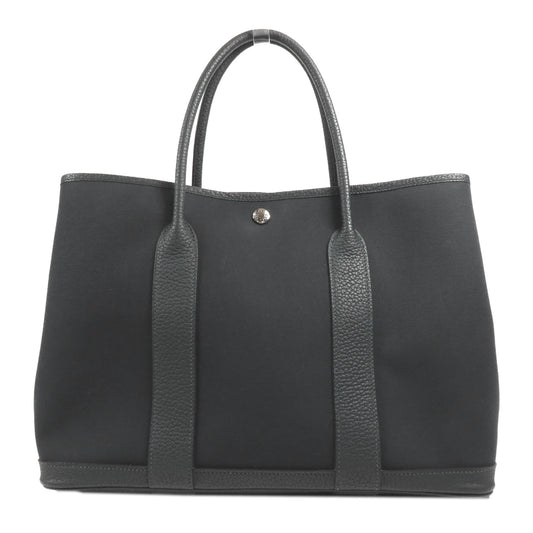 HERMES 帆布Garden Party PM銀扣手挽袋Vert Rousseau