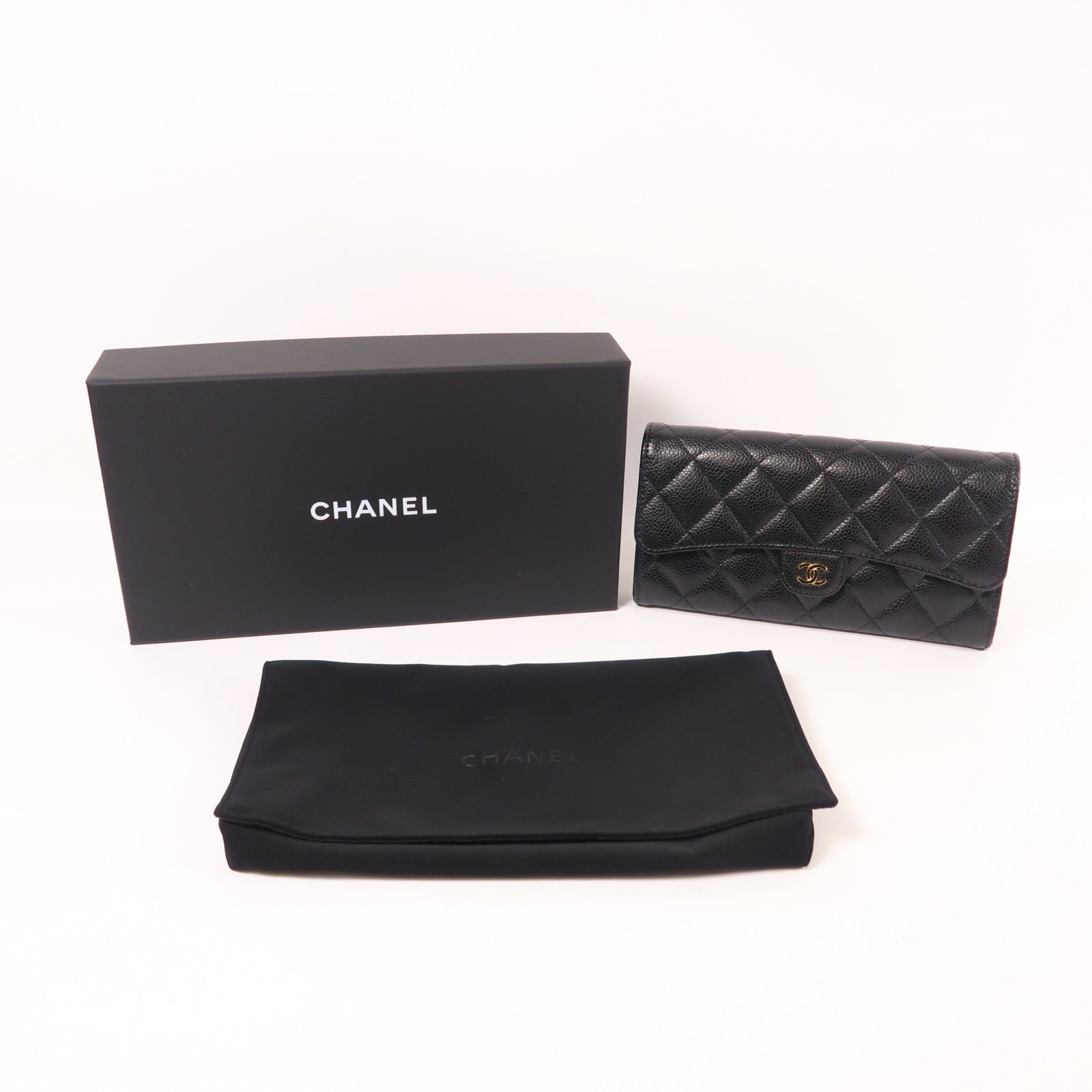 CHANEL 牛皮皮革Long Wallet金扣長錢包