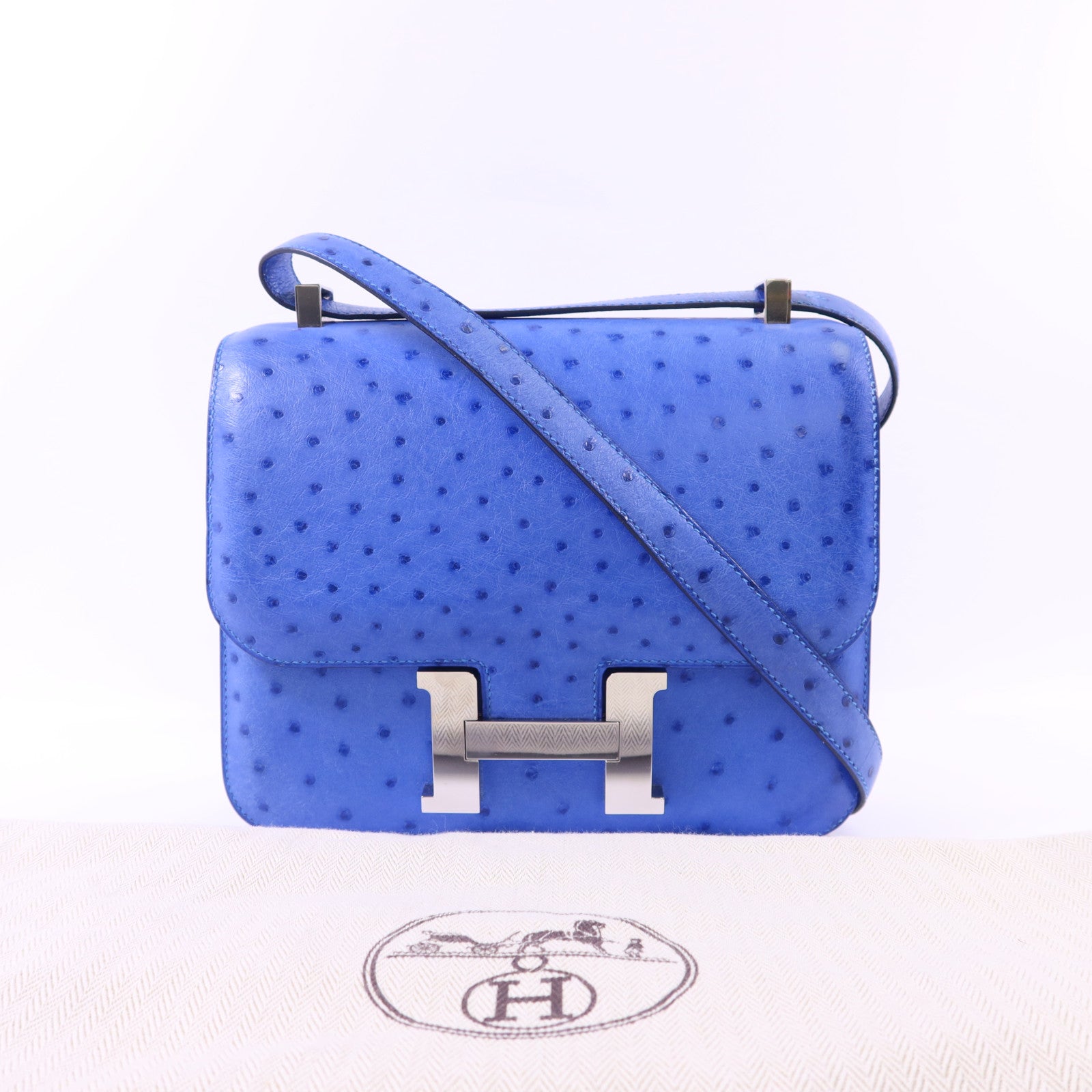 HERMES 鴕鳥皮革Constance 24銀扣手挽肩背兩用袋Mykonos