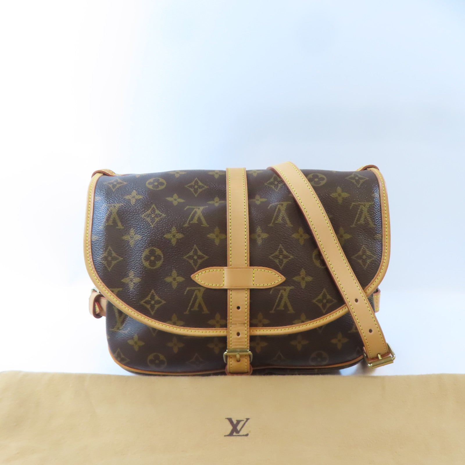 LOUIS VUITTON Monogram Saumur 30金扣肩背袋棕色