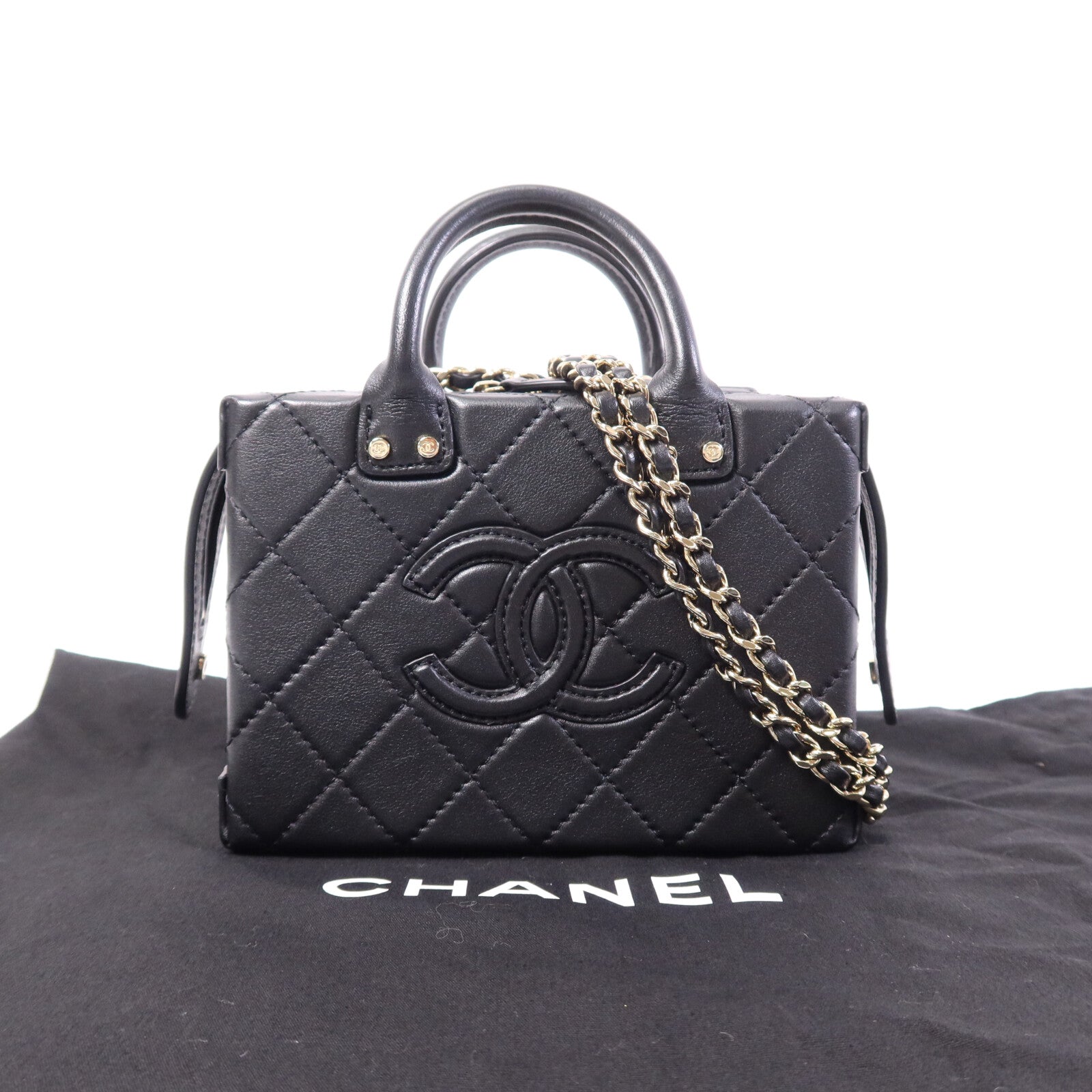 CHANEL 牛皮皮革Vanity Case金扣手挽肩背兩用袋