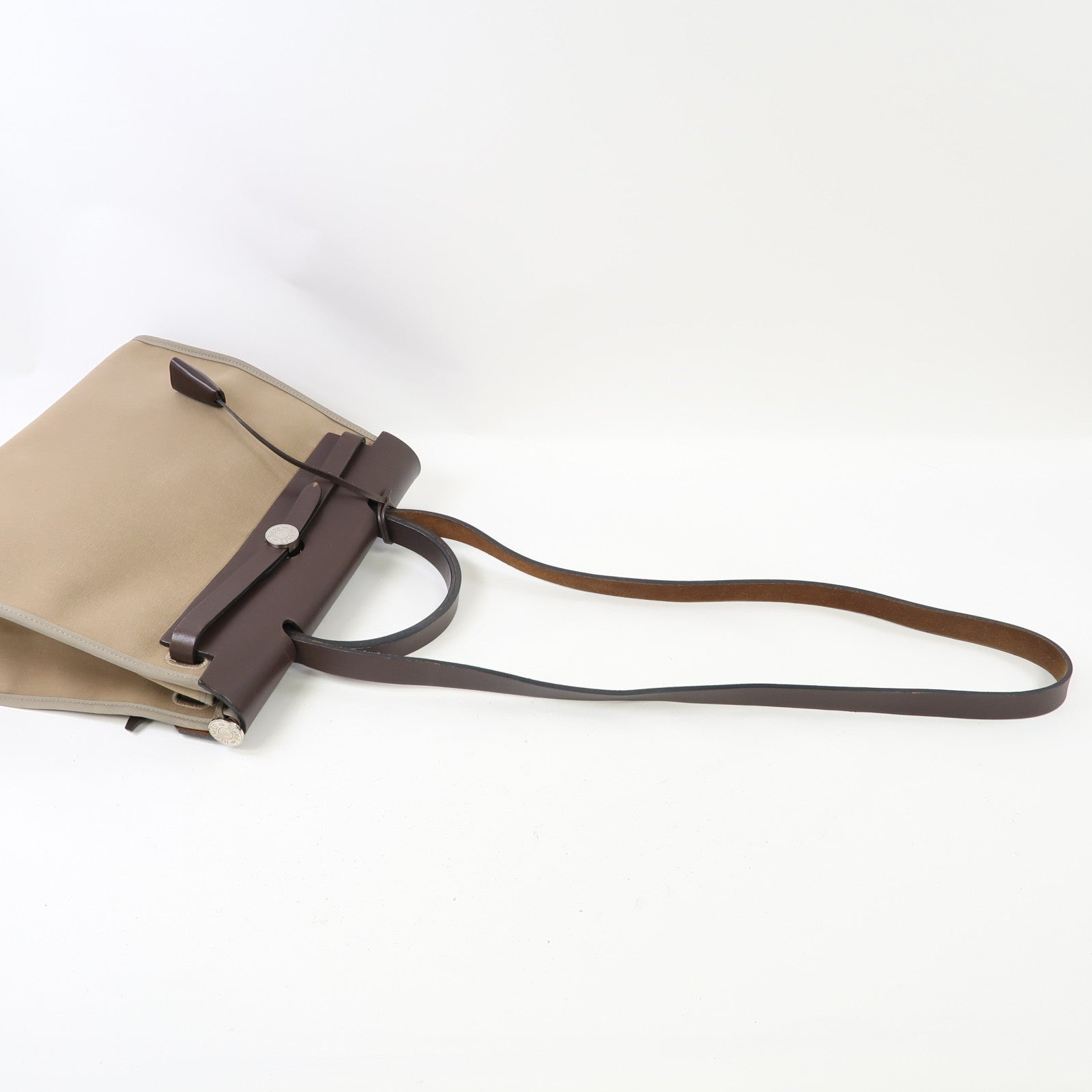 HERMES 帆布Herbag PM銀扣手挽肩背兩用袋大象灰色