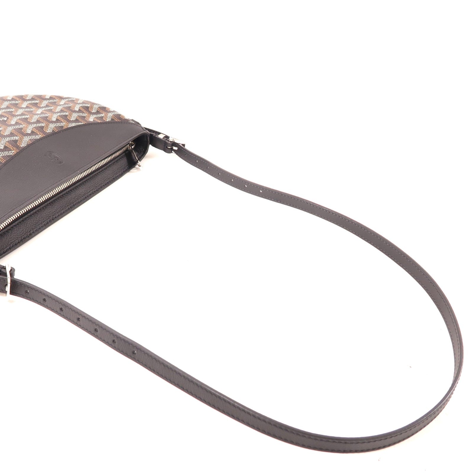 GOYARD 塗層帆布Hirondelle Bag銀扣肩背袋黑色/棕色