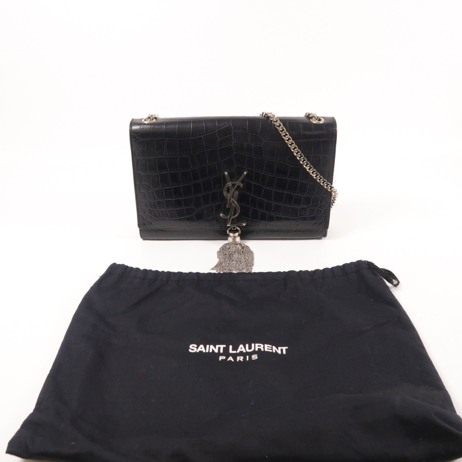 YVES SAINT LAURENT 牛皮皮革Kate Tassel銀扣鏈帶肩背袋