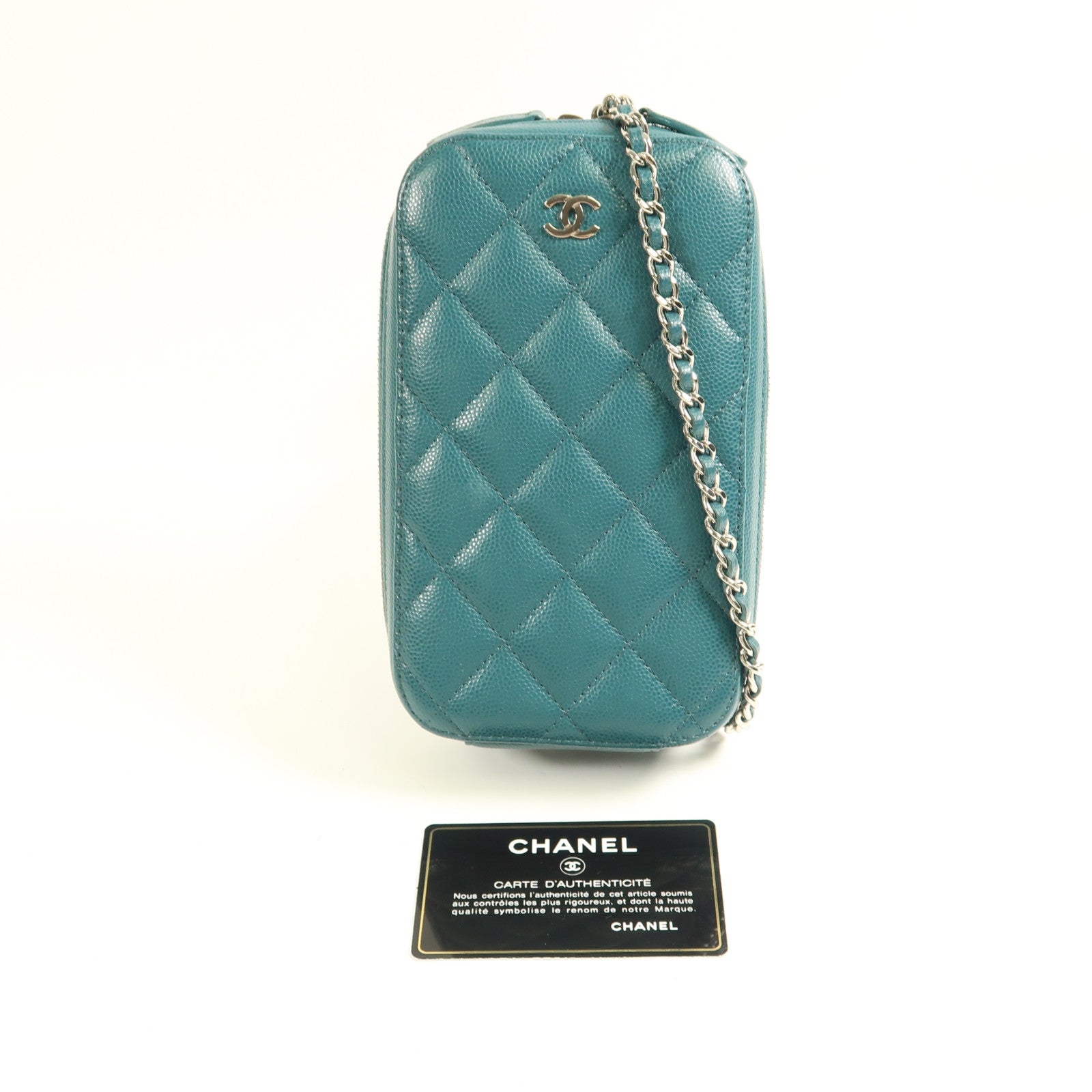 CHANEL CC SHW Phone Bag Chain Shoulder Bag Calfskin Leather Green