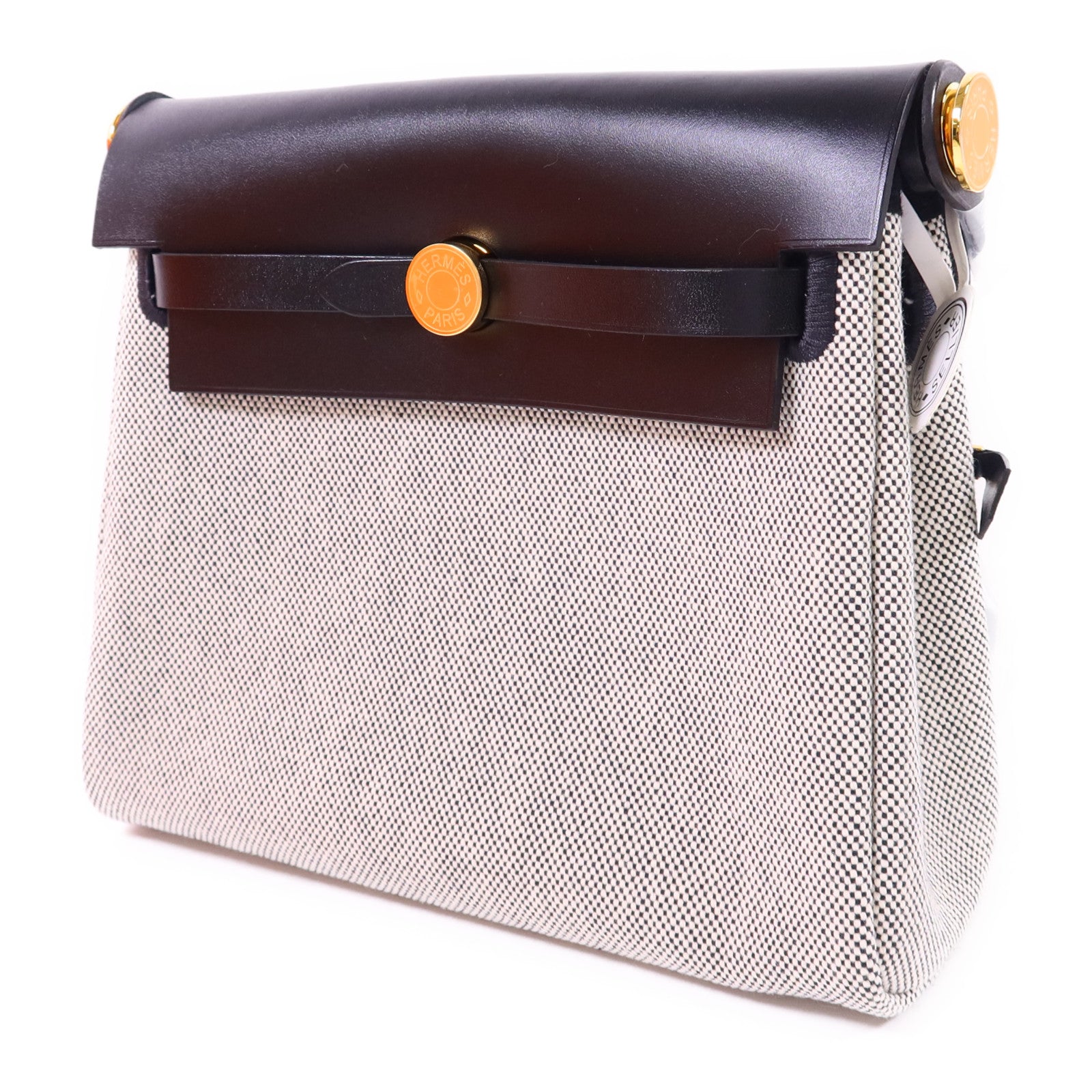 HERMES 帆布Mini Herbag金扣肩背袋