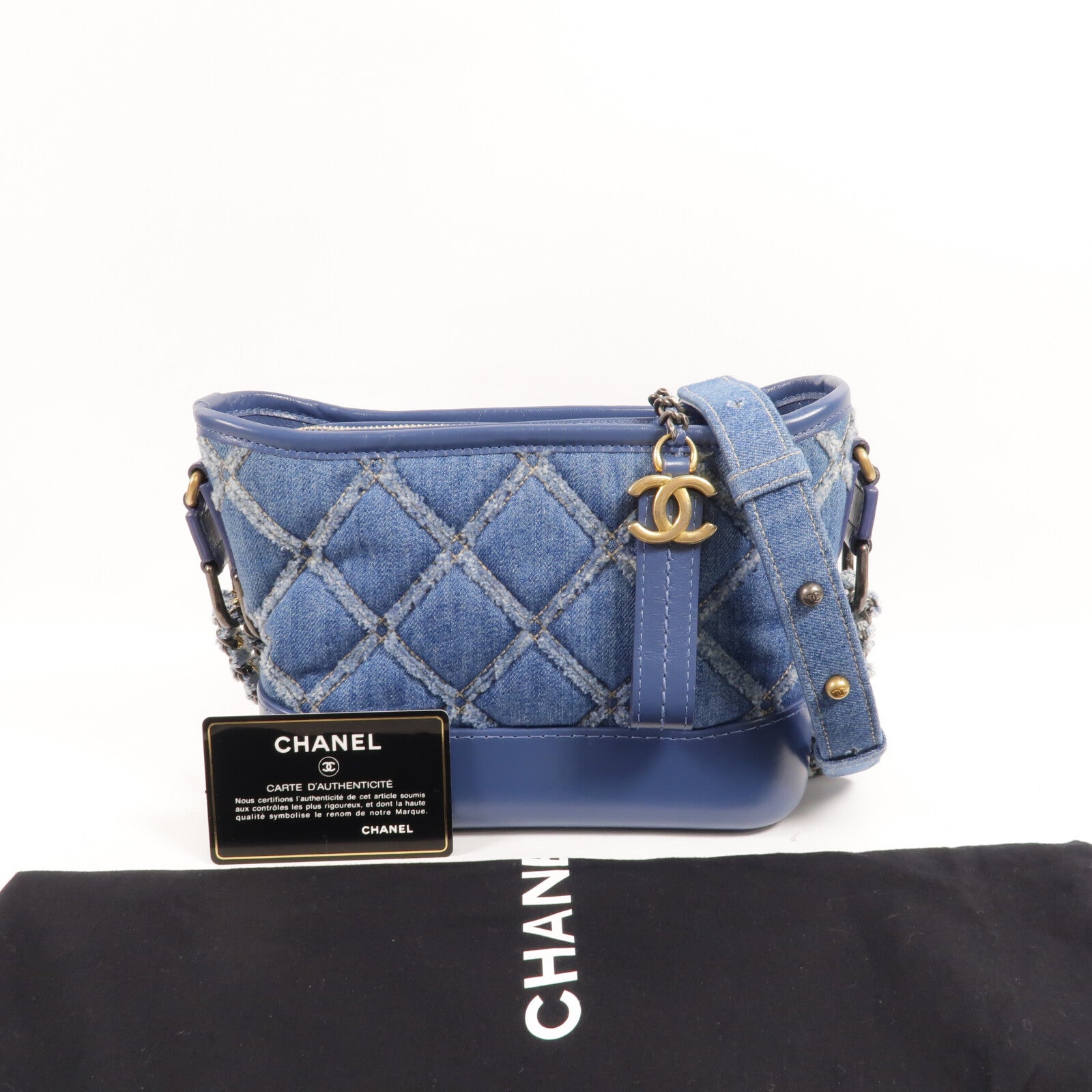 CHANEL 牛仔布Gabrielle Small鏈帶肩背袋