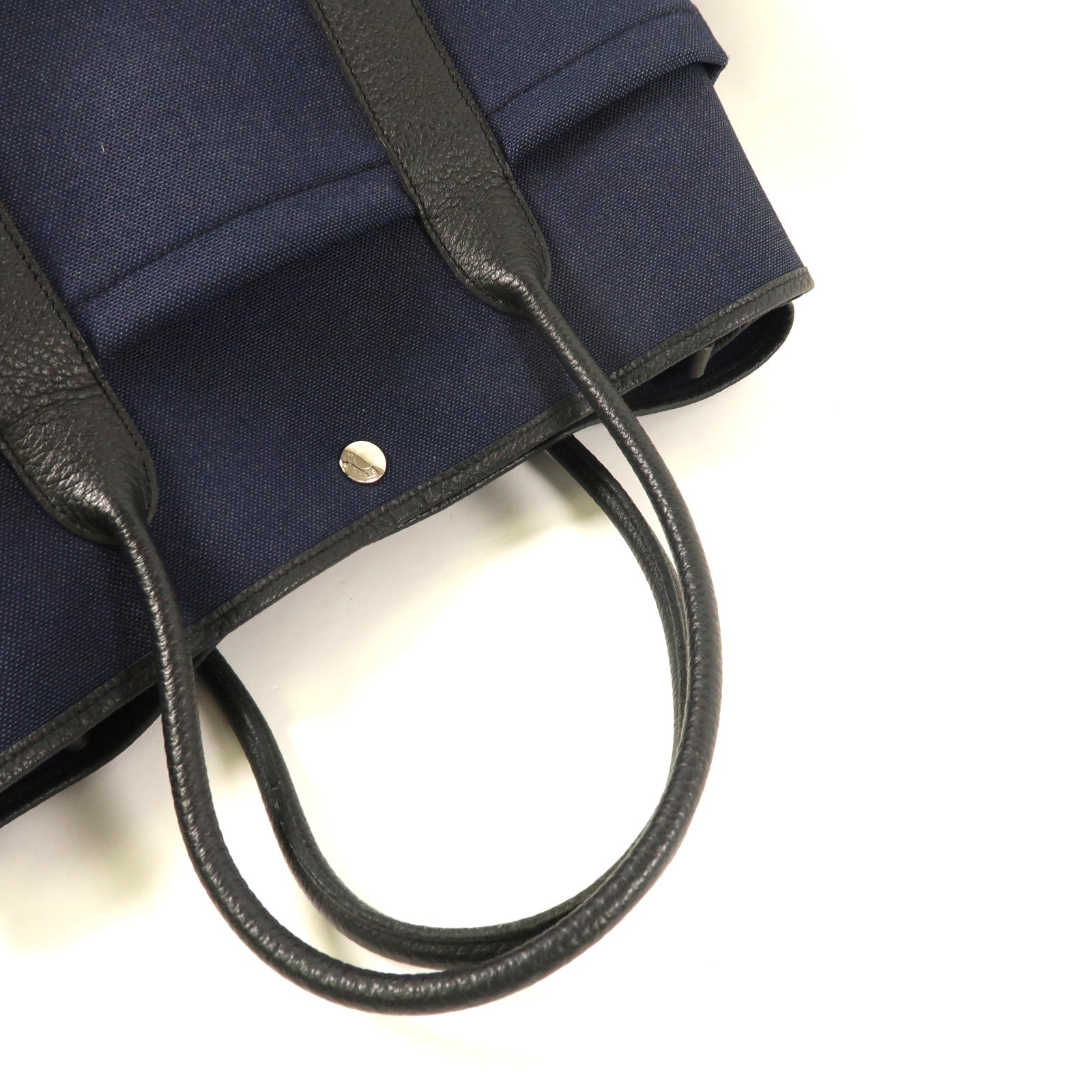 HERMES 帆布Garden Party Pocket PM銀扣手挽肩背兩用袋Bleu Nuit