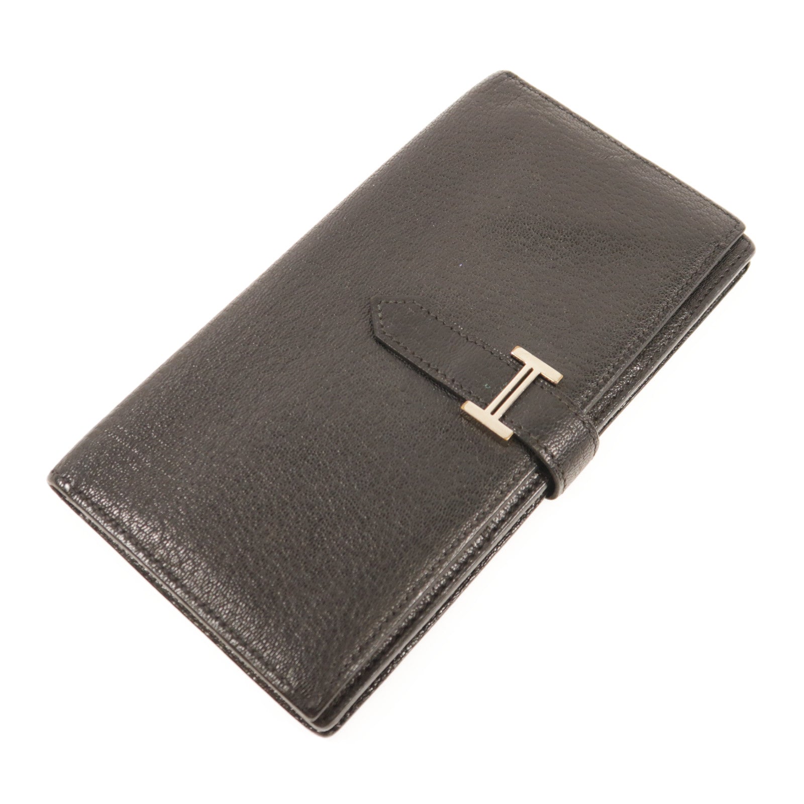HERMES PHW Bearn Long Wallet Chevre Leather 89 Noir Black