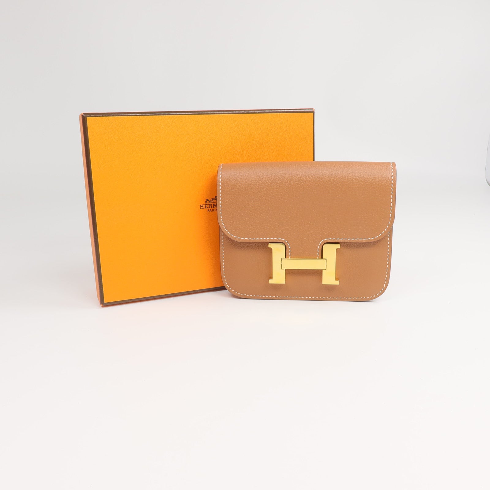 HERMES Evercolor皮革Constance Slim Wallet錢包Gold