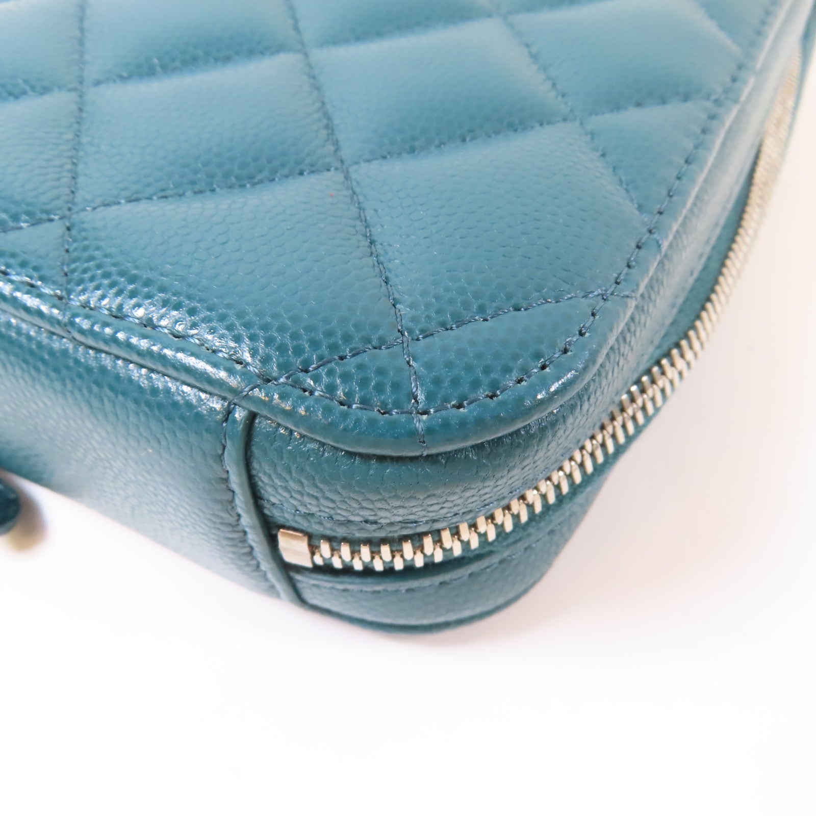 CHANEL 【激減優惠】菱格Caviar皮革Chain Phone Holder Bag銀扣鏈帶肩背袋綠色