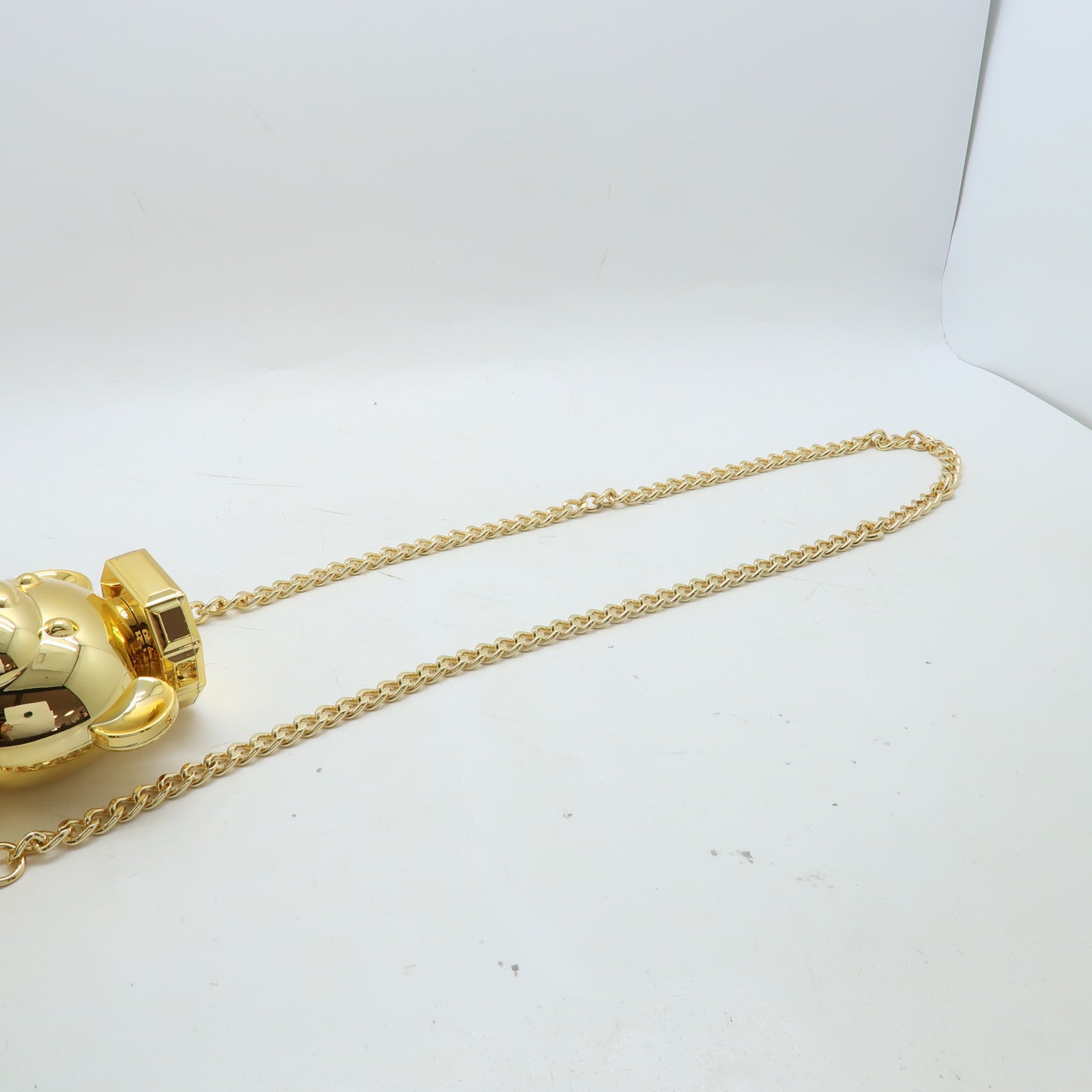 MOSCHINO PVC Teddy Perfume Case金扣鏈帶肩背袋金色