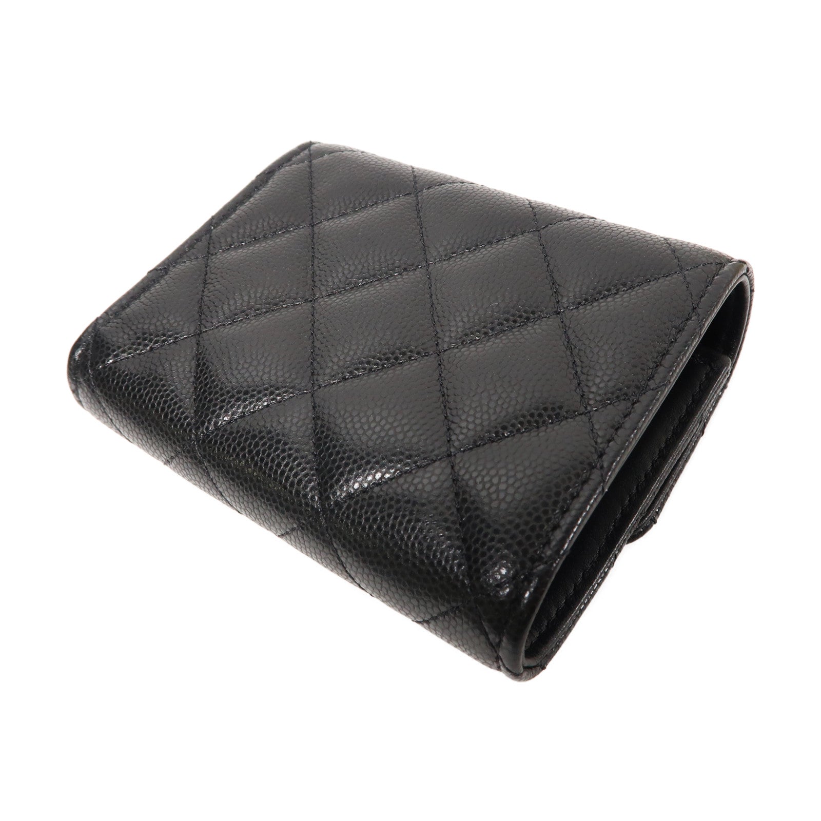 CHANEL 菱格Caviar皮革Small Flap Wallet金扣折疊錢包黑色