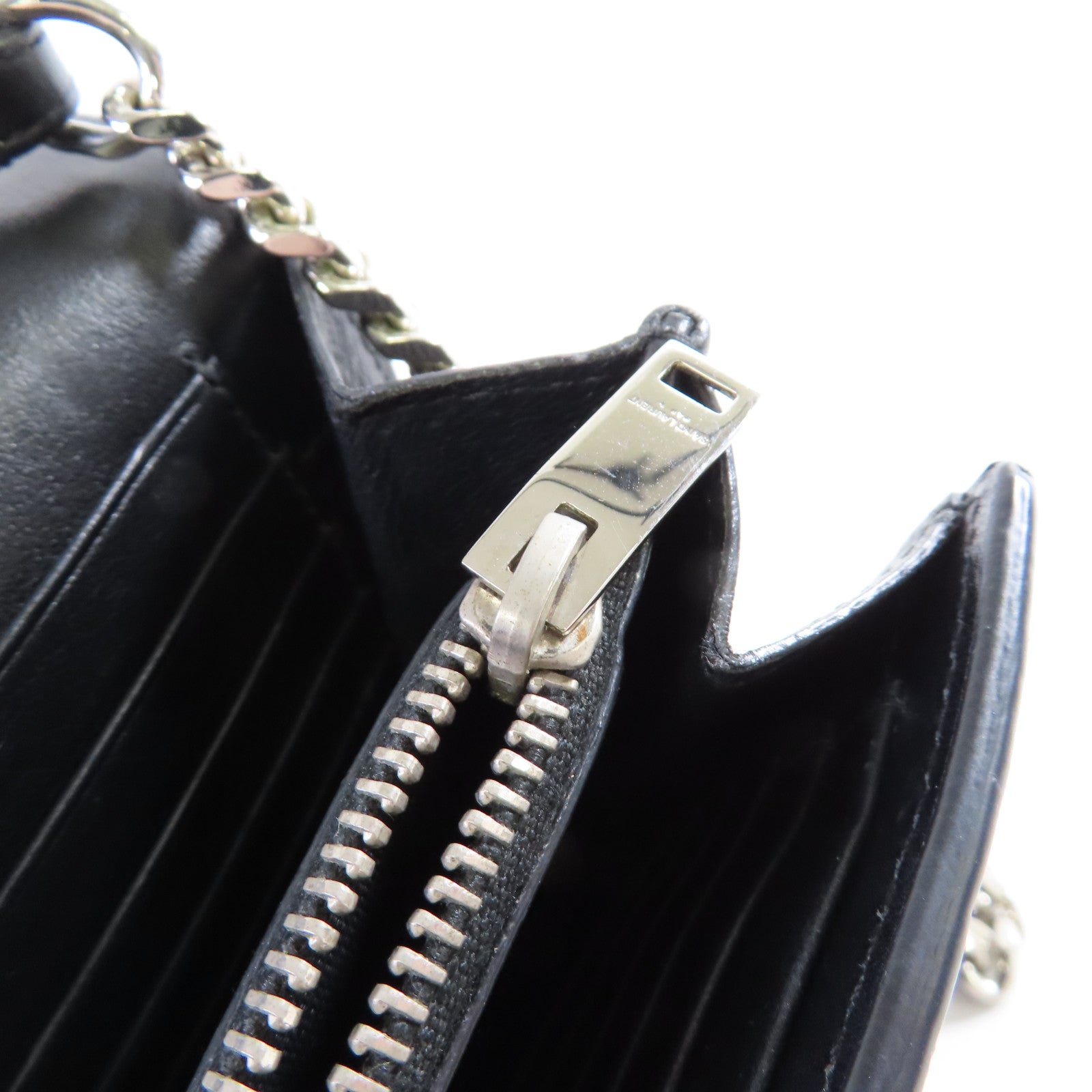 SAINT LAURENT 牛皮皮革Chain Shoulder Bag銀扣鏈帶肩背袋黑色
