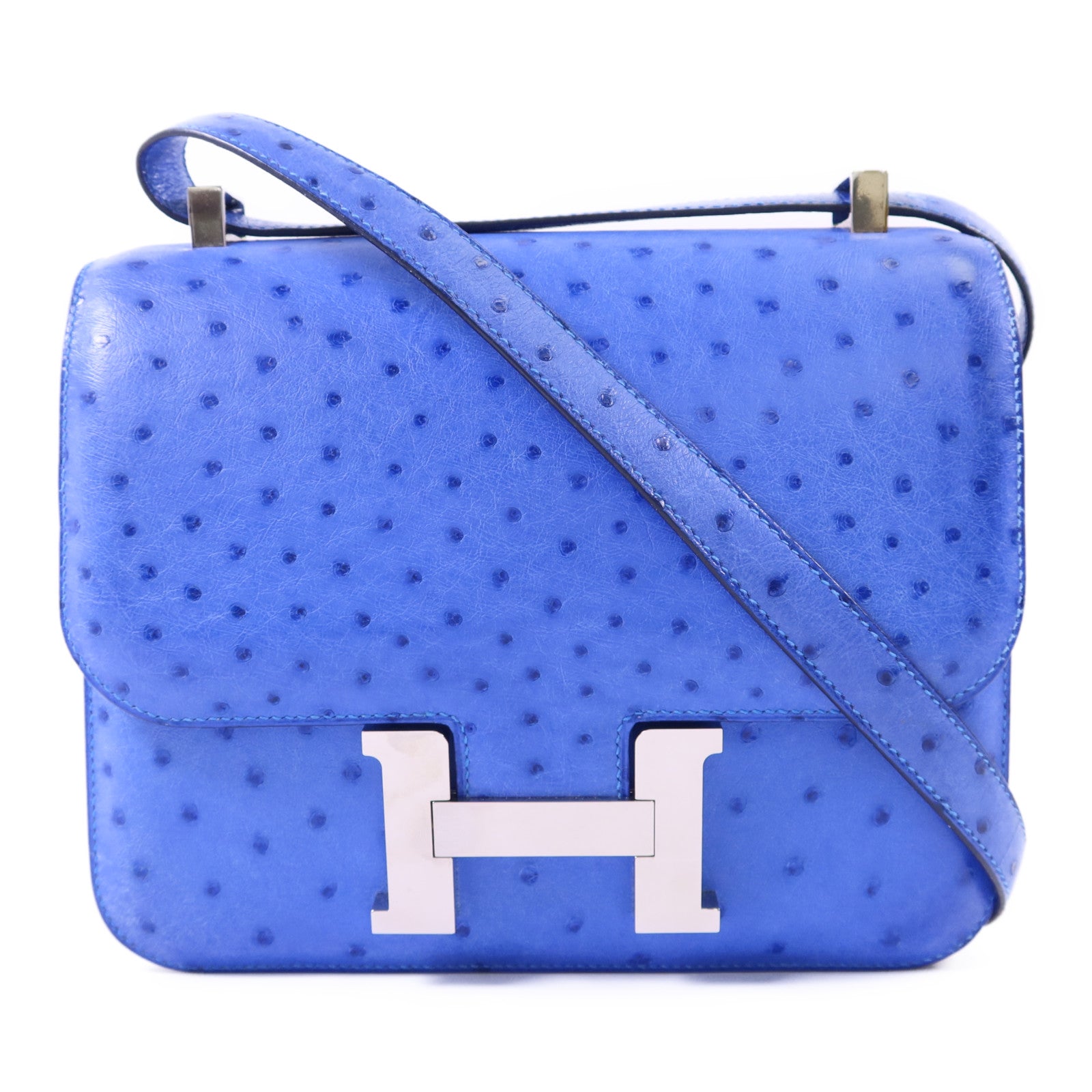 HERMES 鴕鳥皮革Constance 24銀扣手挽肩背兩用袋Mykonos