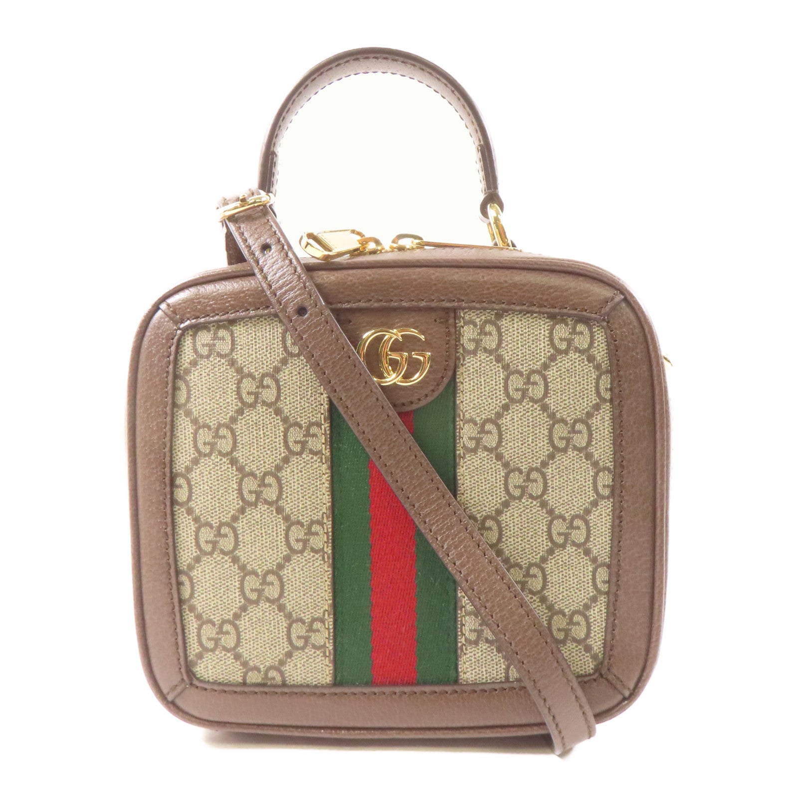 GUCCI 塗層帆布2 Way Shoulder金扣手挽肩背兩用袋啡色