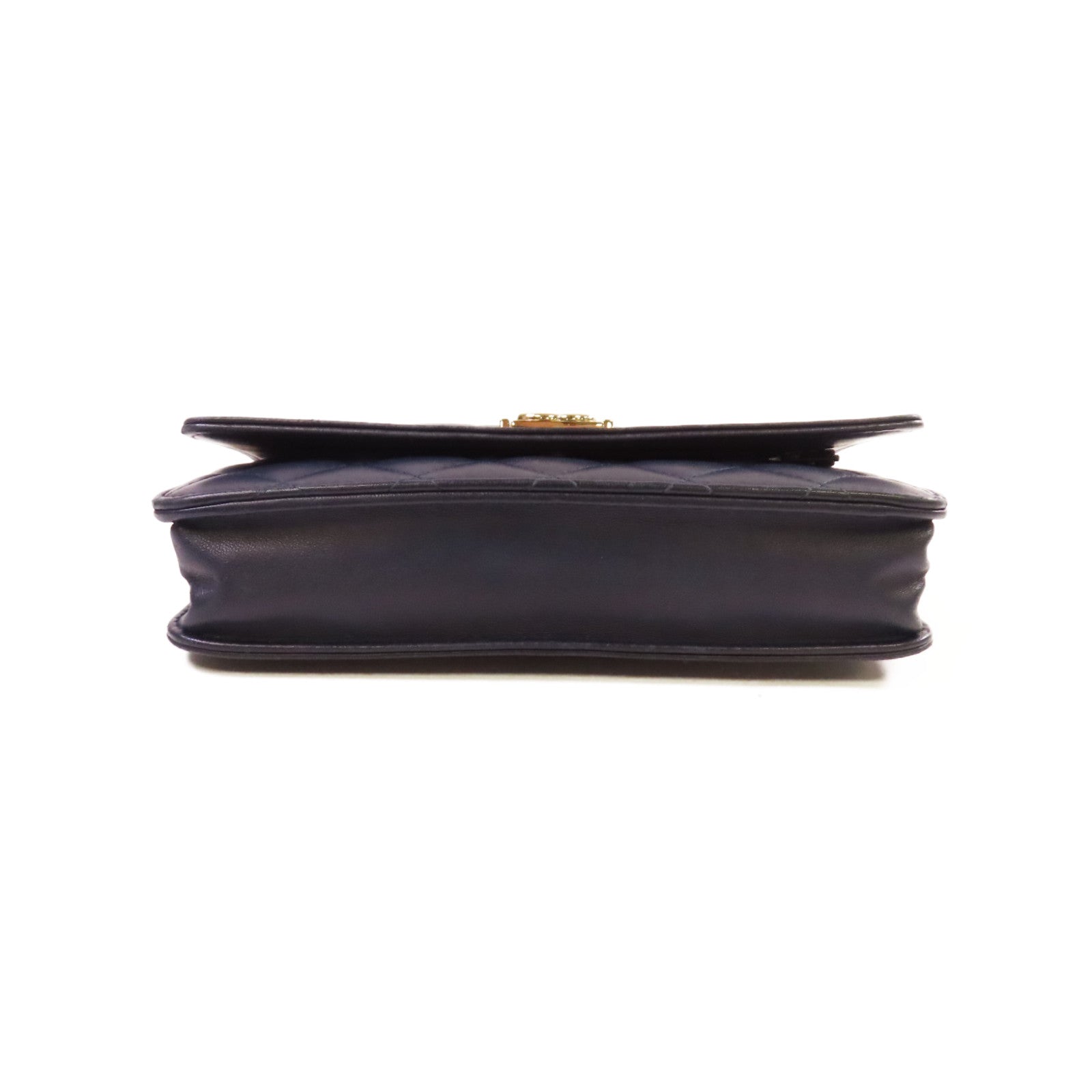 CHANEL 菱格羊皮皮革WOC Wallet On Chain Shoulder Bag金扣鏈帶肩背袋寶藍色