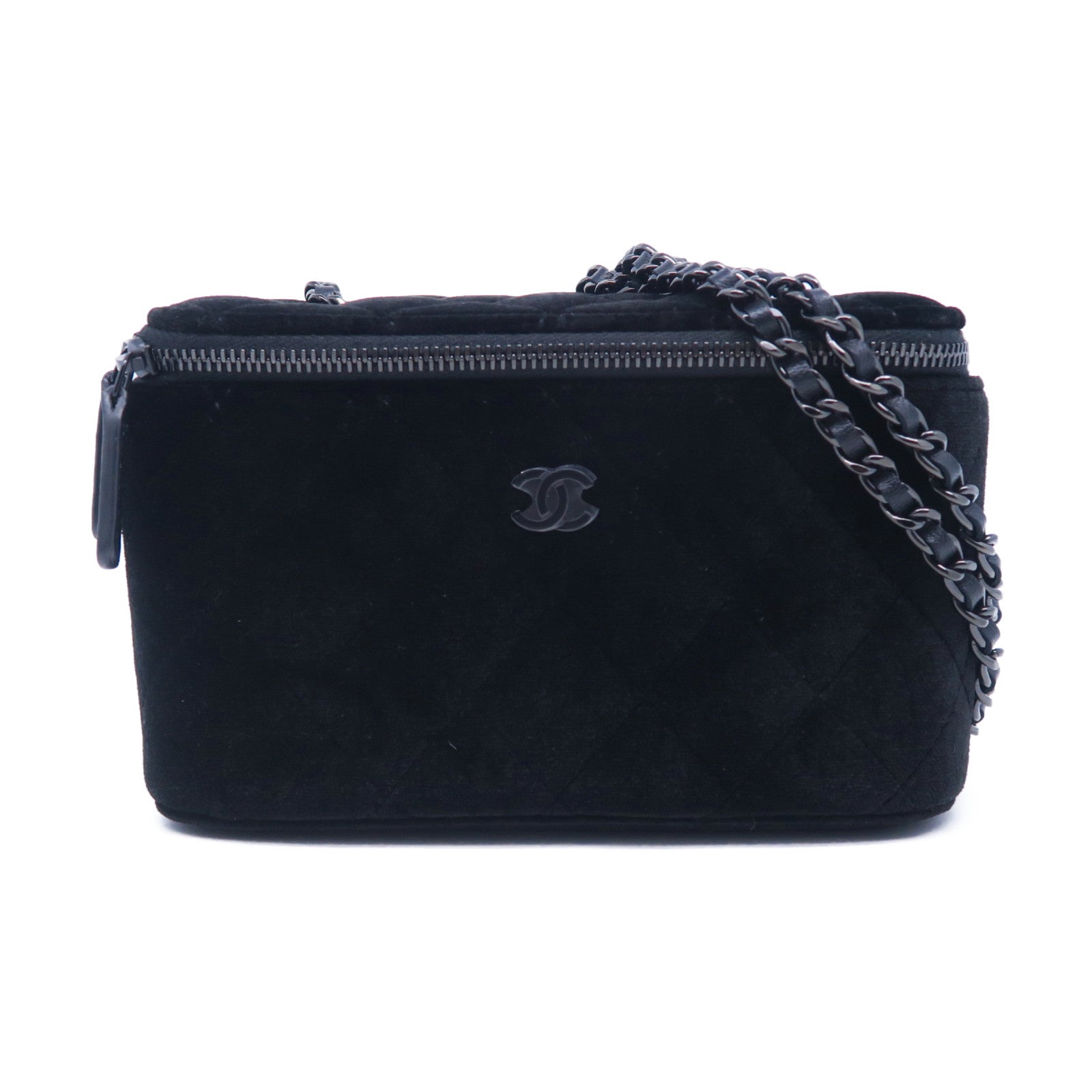 CHANEL 【激減優惠】菱格天鵝絨Chain Shoulder Bag鏈帶肩背袋黑色