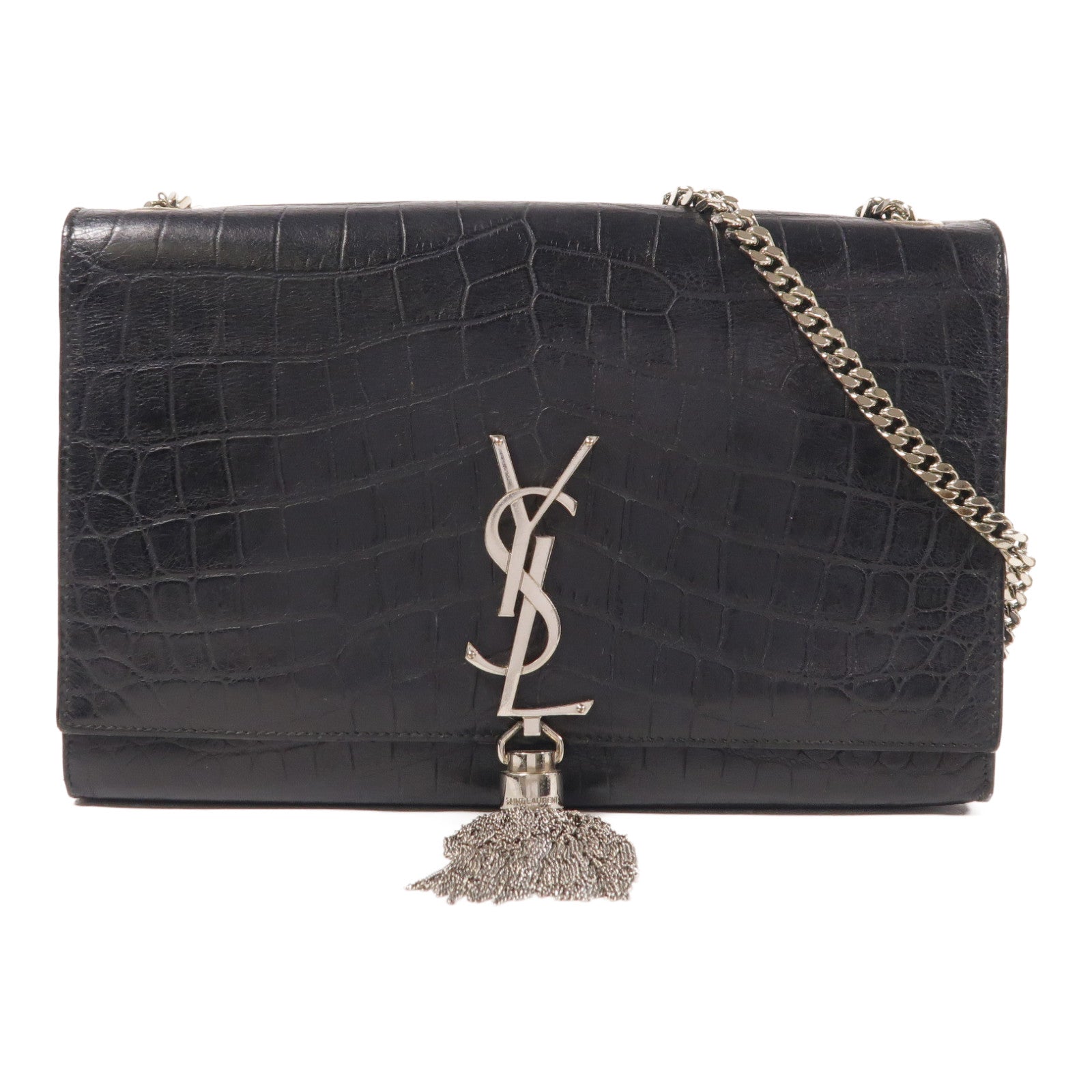 YVES SAINT LAURENT 牛皮皮革Kate Tassel銀扣鏈帶肩背袋