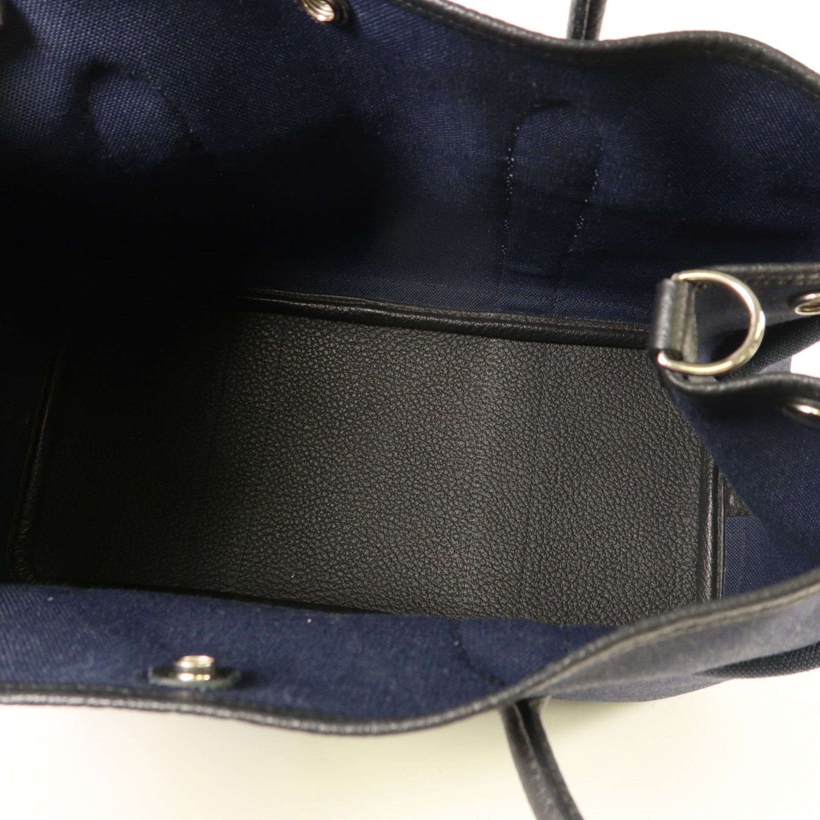 HERMES 帆布Garden Party Pocket PM銀扣手挽肩背兩用袋Bleu Nuit