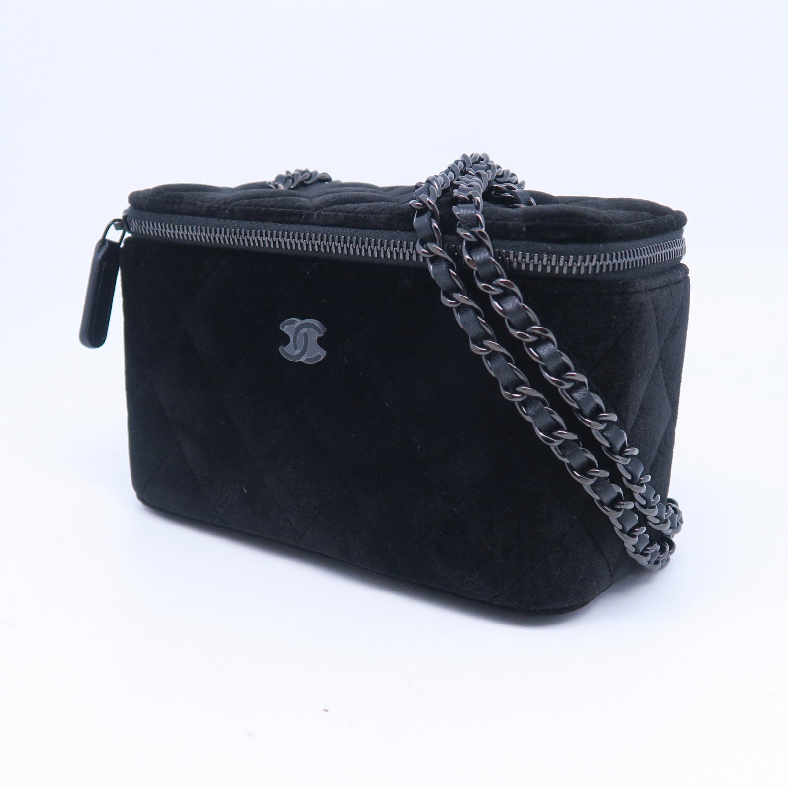 CHANEL 【激減優惠】菱格天鵝絨Chain Shoulder Bag鏈帶肩背袋黑色