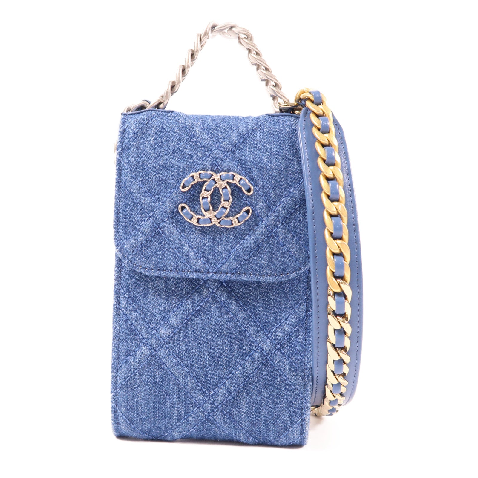 CHANEL 【激減優惠】牛仔布C19 Mini Phone Holder手挽肩背兩用袋