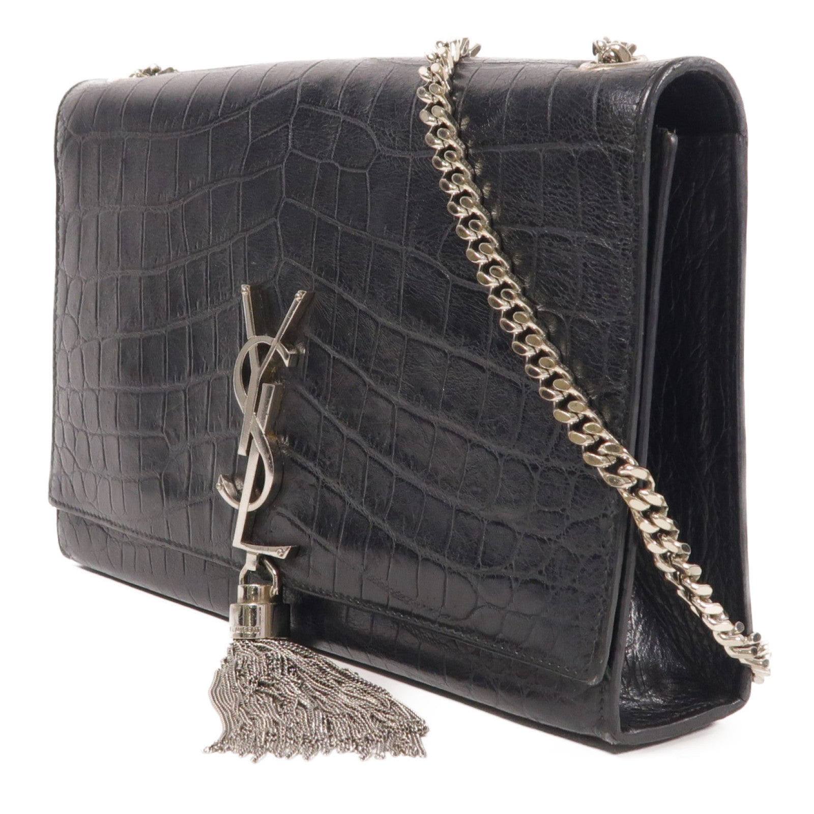 YVES SAINT LAURENT 牛皮皮革Kate Tassel銀扣鏈帶肩背袋