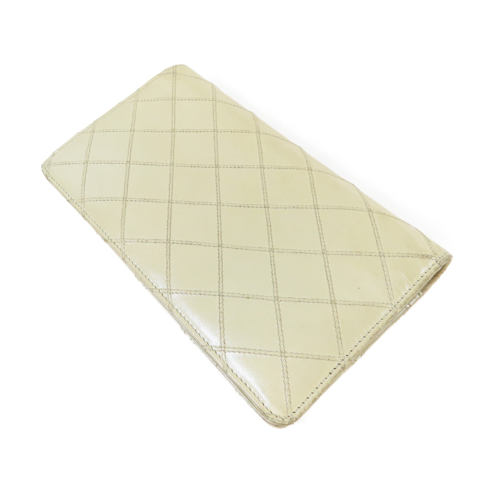 CHANEL 【激減優惠】菱格牛皮皮革Long Wallet銀扣長錢包米色