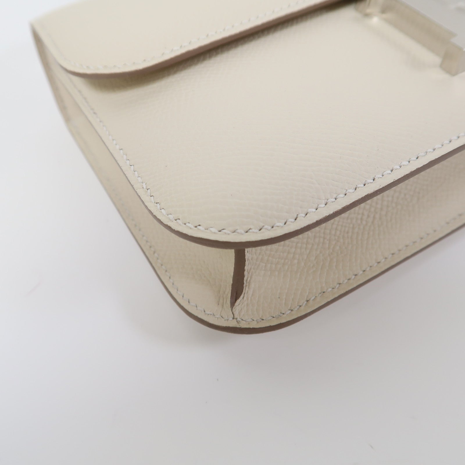 HERMES 【激減優惠】Epsom皮革Constance Elan銀扣肩背袋奶昔白色