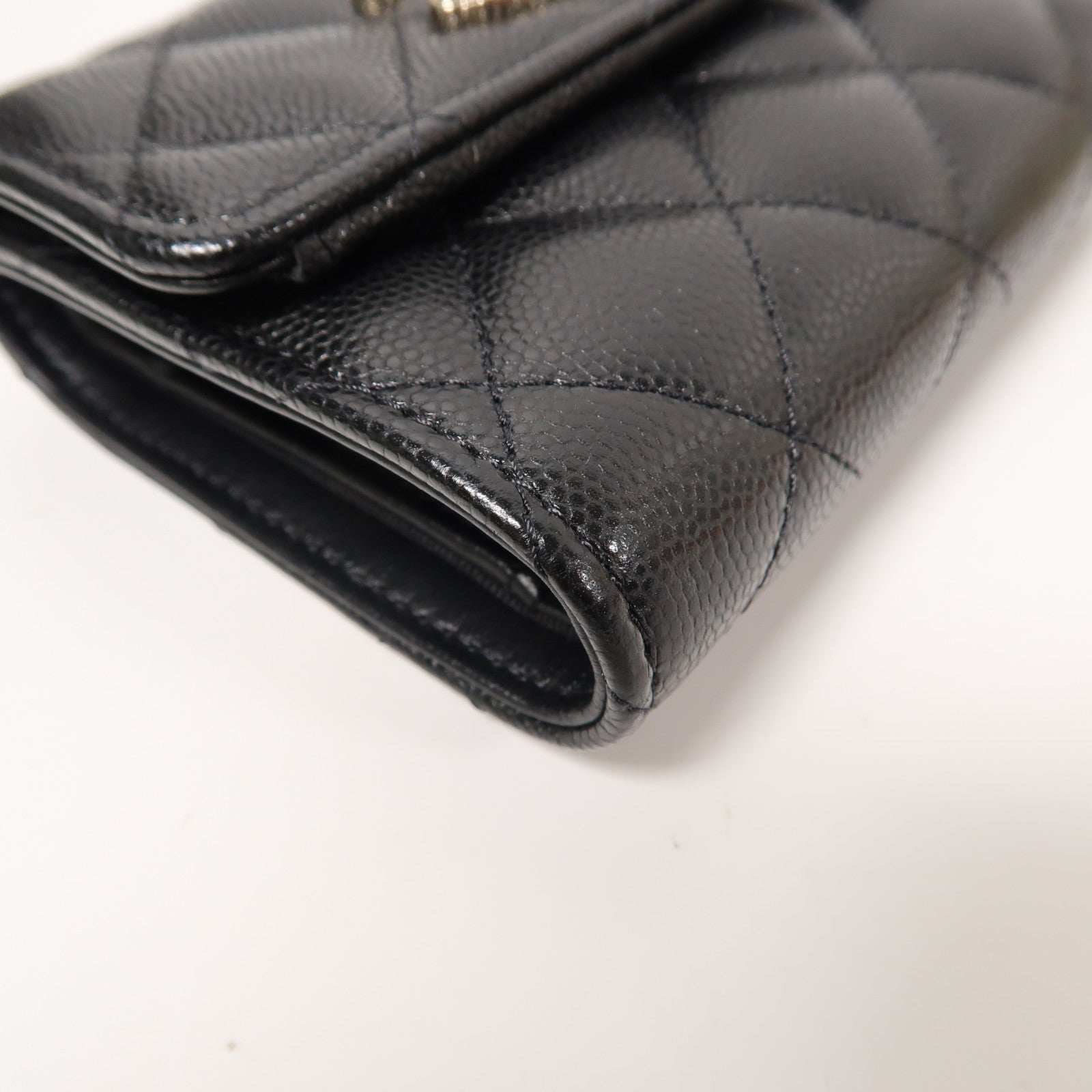 CHANEL 菱格Caviar皮革Small Flap Wallet金扣折疊錢包黑色