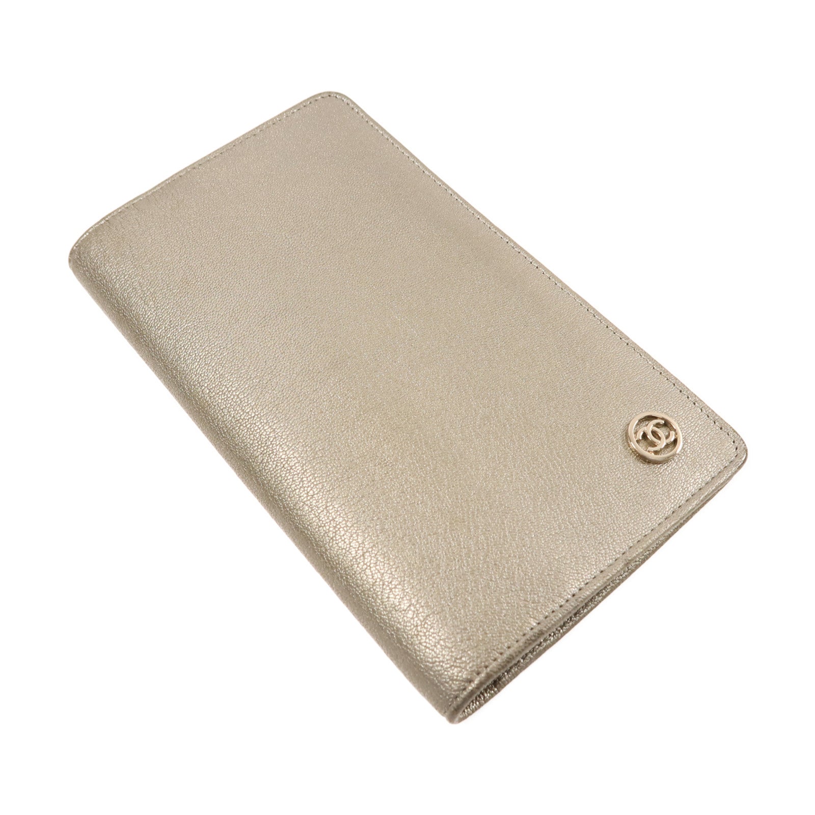 CHANEL 【激減優惠】羊皮皮革Long Wallet銀扣錢包灰色