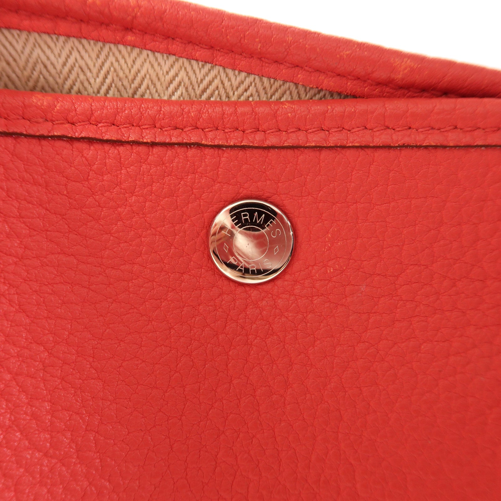 HERMES PHW Garden Party PM Tote Bag Handbag Negonda Leather Bougainvillier Red