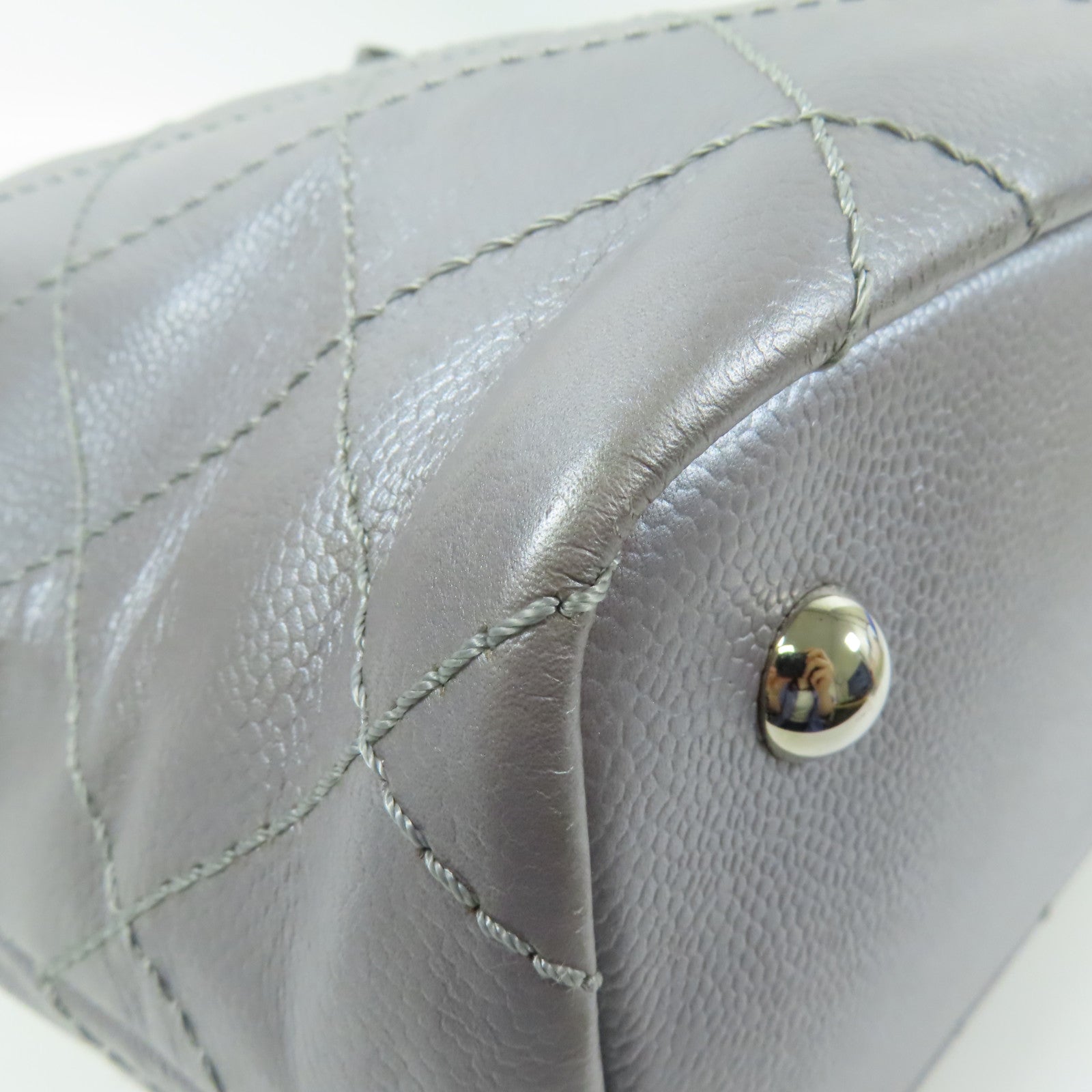 CHANEL 牛皮皮革Tote Bag銀扣肩背袋