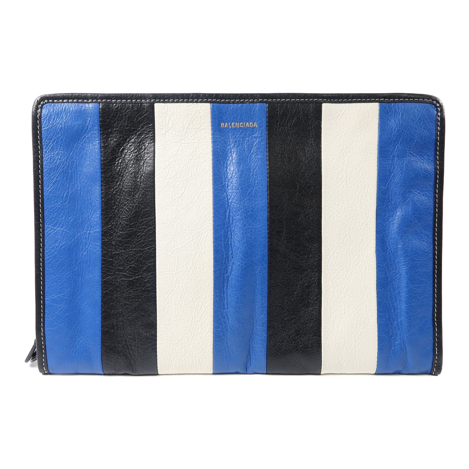 BALENCIAGA (PRICE DOWN) SHW Clutch 443658 Calfskin Leather Blue/Black/White
