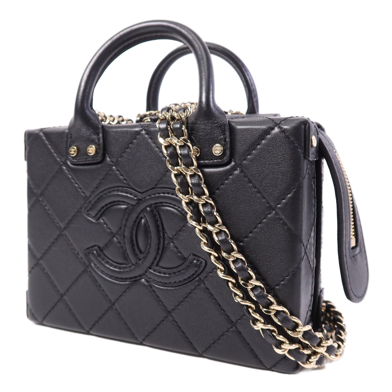 CHANEL 牛皮皮革Vanity Case金扣手挽肩背兩用袋