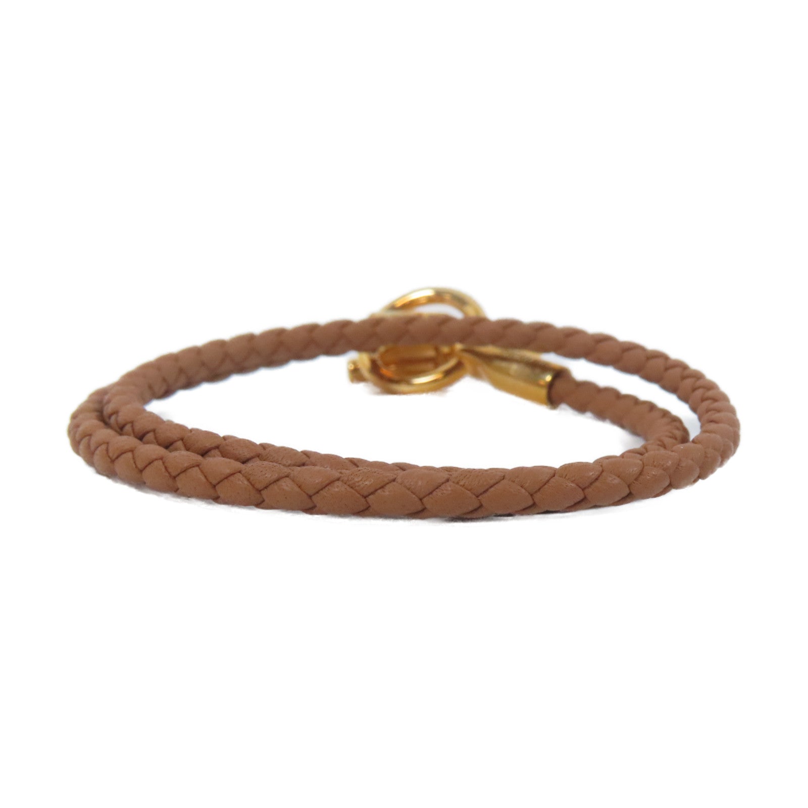 HERMES 皮革Glenan Double Bracelet手鏈啡色/金色