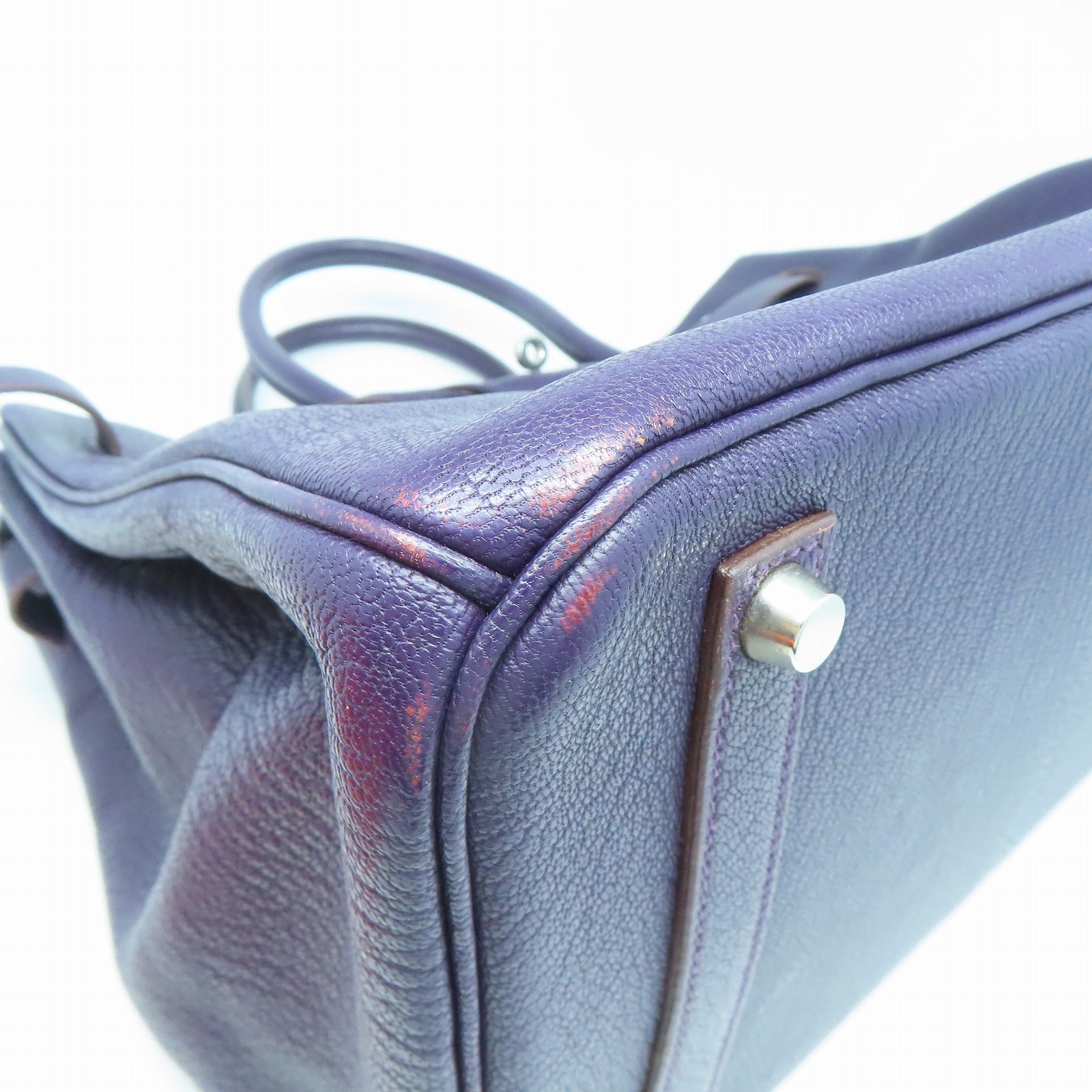 HERMES 【清倉大減價】Chevre皮革Birkin 35銀扣手挽袋葡萄乾紫色