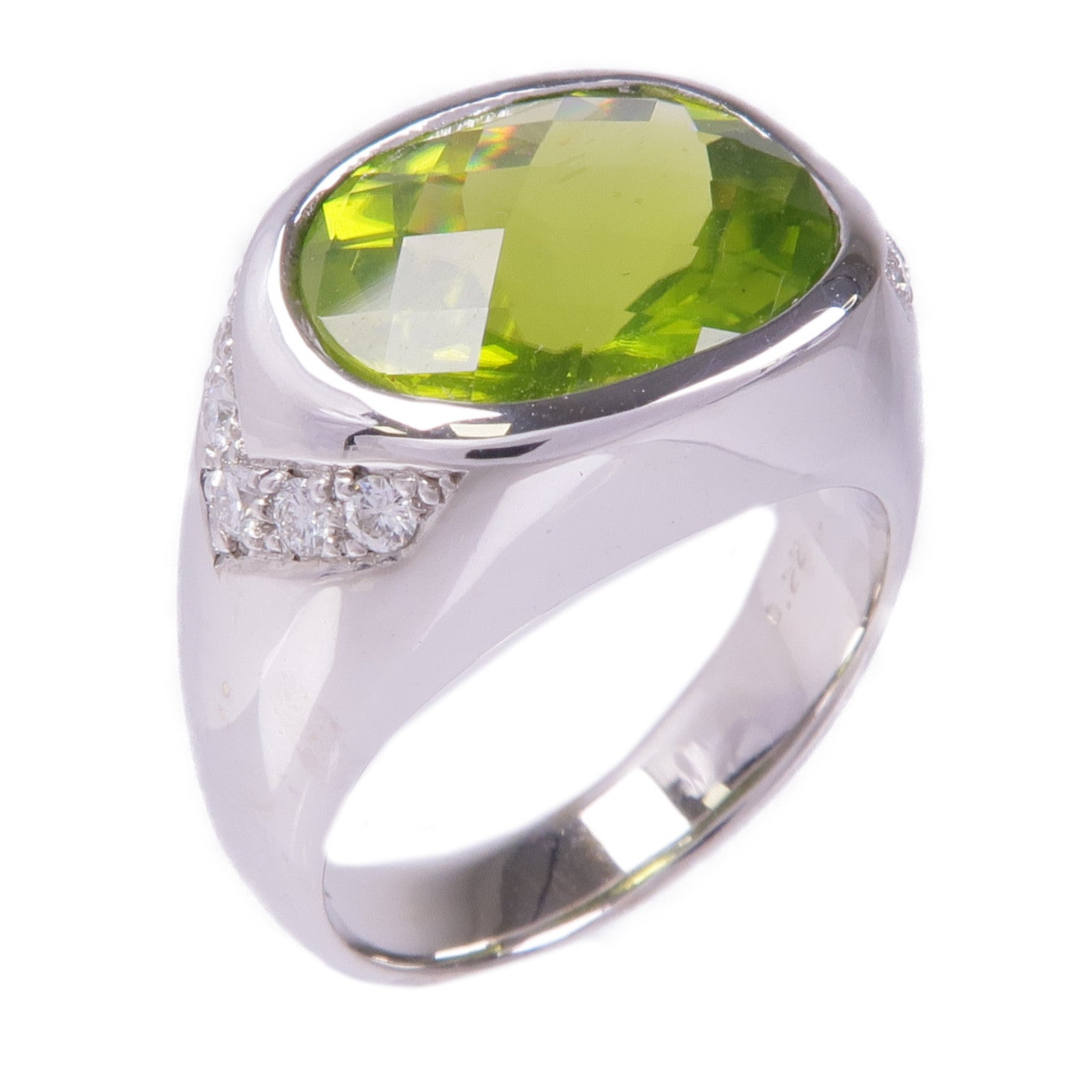 JEWELRY 18K白金Peridot Diamond Ring橄欖石/鑽石戒指US#7