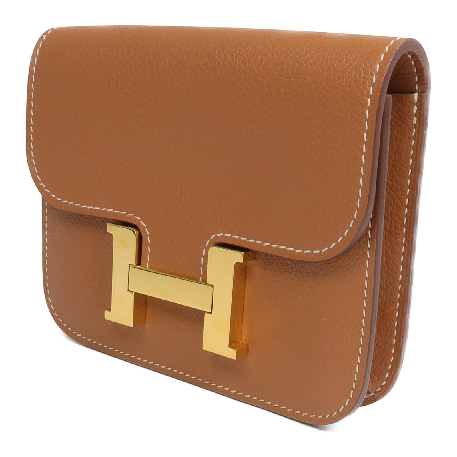HERMES Evercolor皮革Constance Slim Wallet錢包Gold