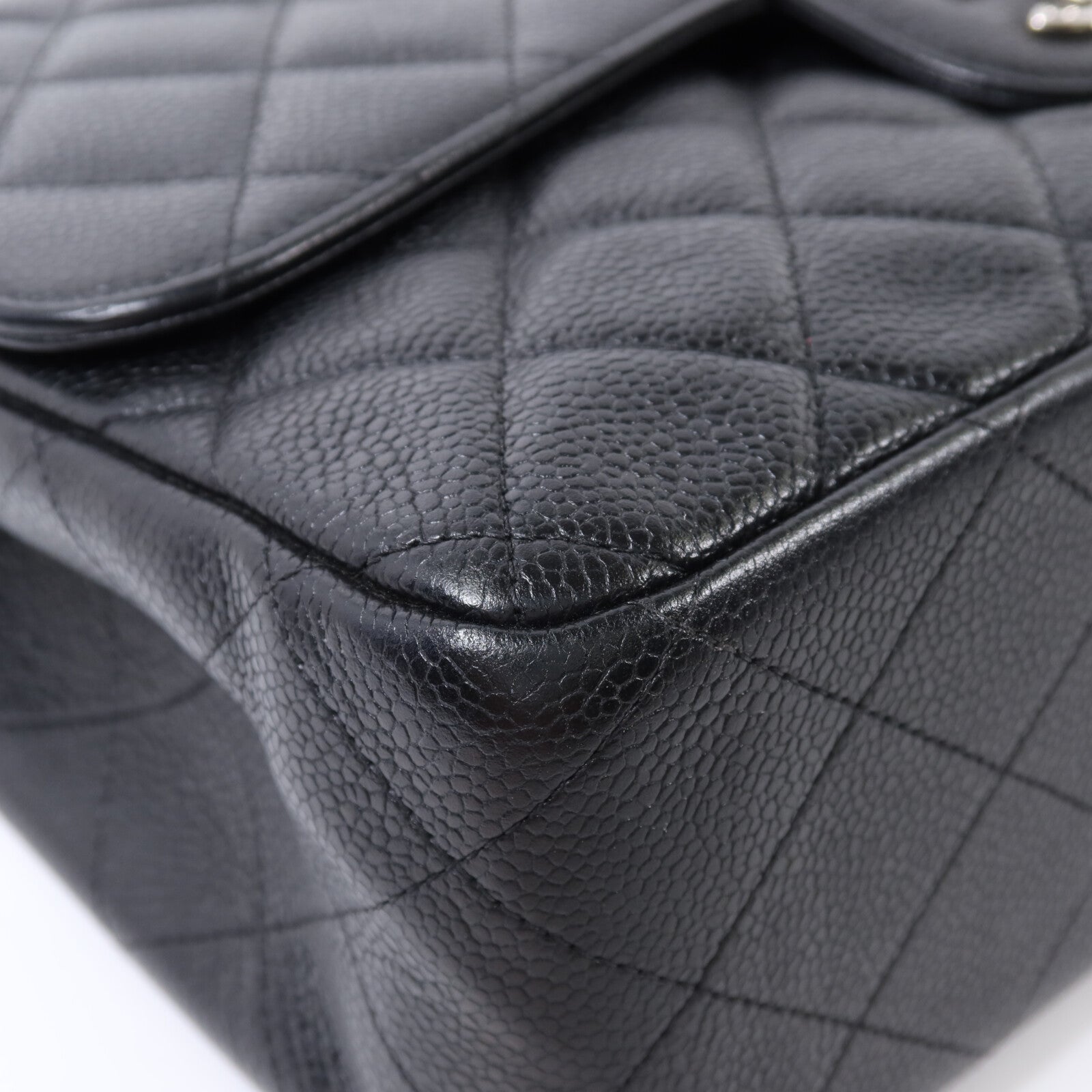 CHANEL 牛皮皮革Large Classic銀扣鏈帶肩背袋