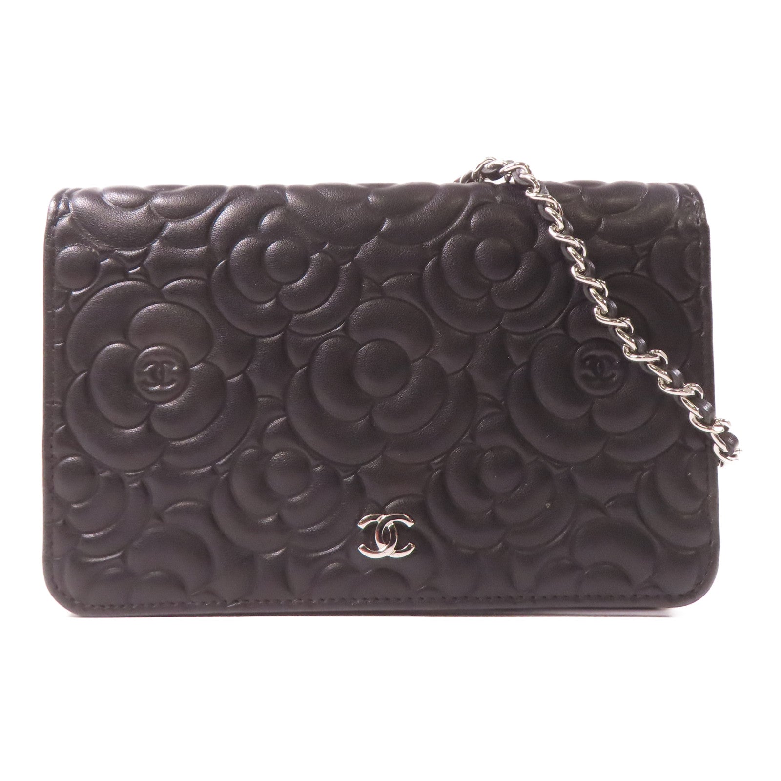 CHANEL 羊皮皮革WOC Wallet On Chain銀扣鏈帶肩背袋黑色