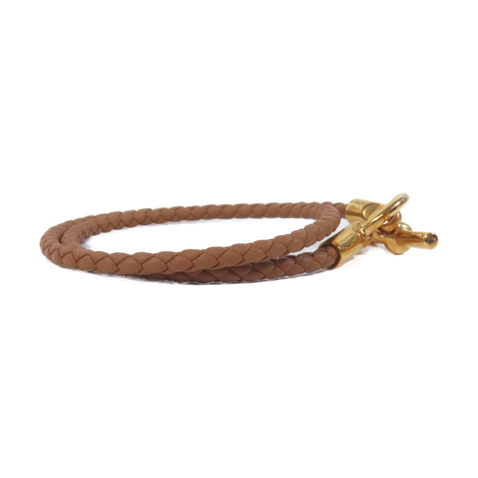 HERMES 皮革Glenan Double Bracelet手鏈啡色/金色
